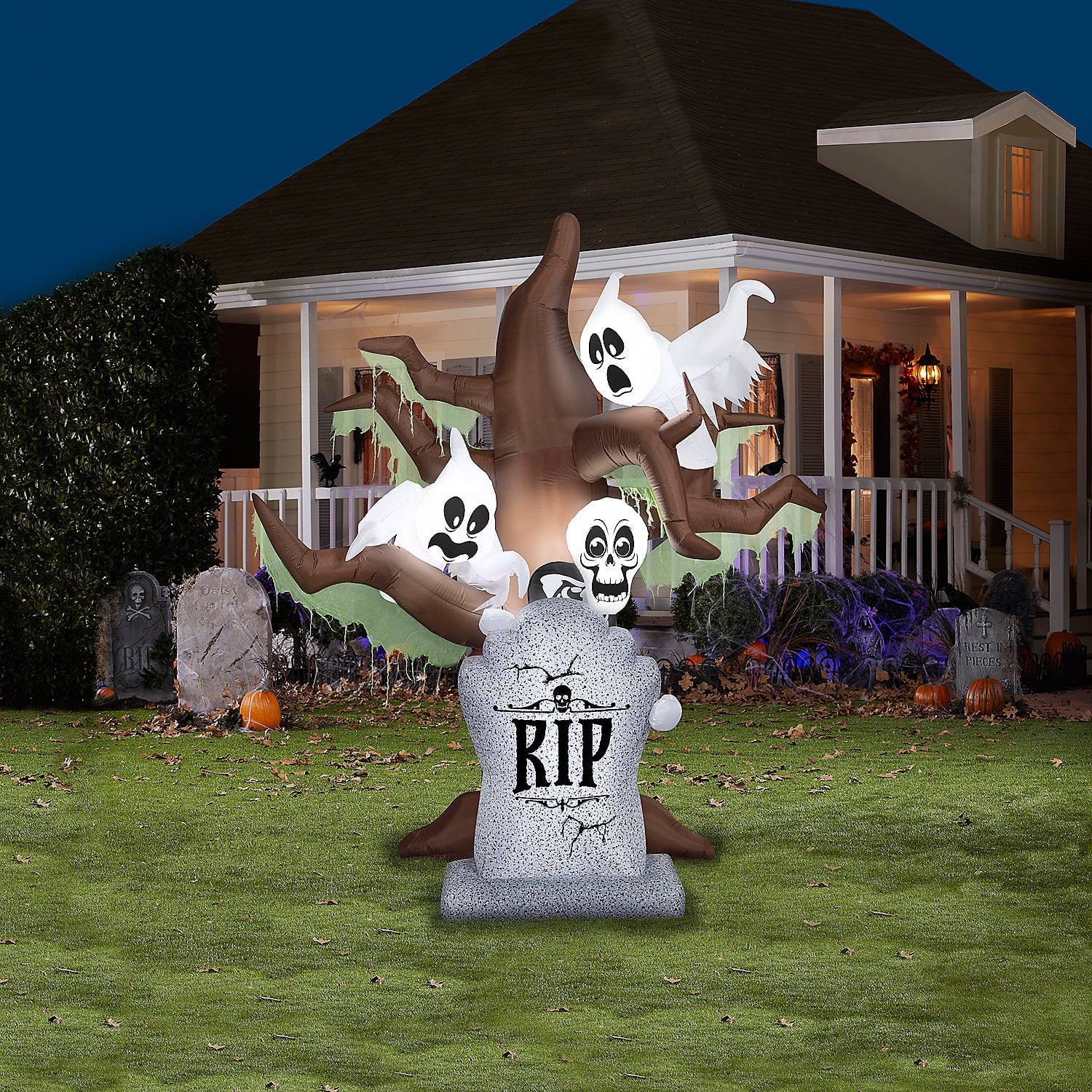 8 Ft. Airblown<Sup>®</Sup> Blowup Inflatable Tombstone with Haunted Ghost Tree Shortcircuit™ Lightshow Halloween Outdoor Yard Decoration