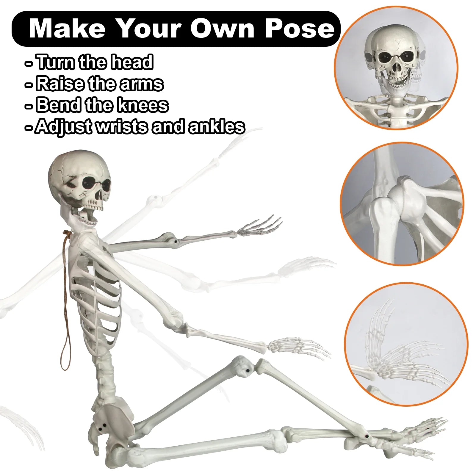 5.5 Ft Life-Size Skeleton Decoration, with LED & Sound, White, 1 Count