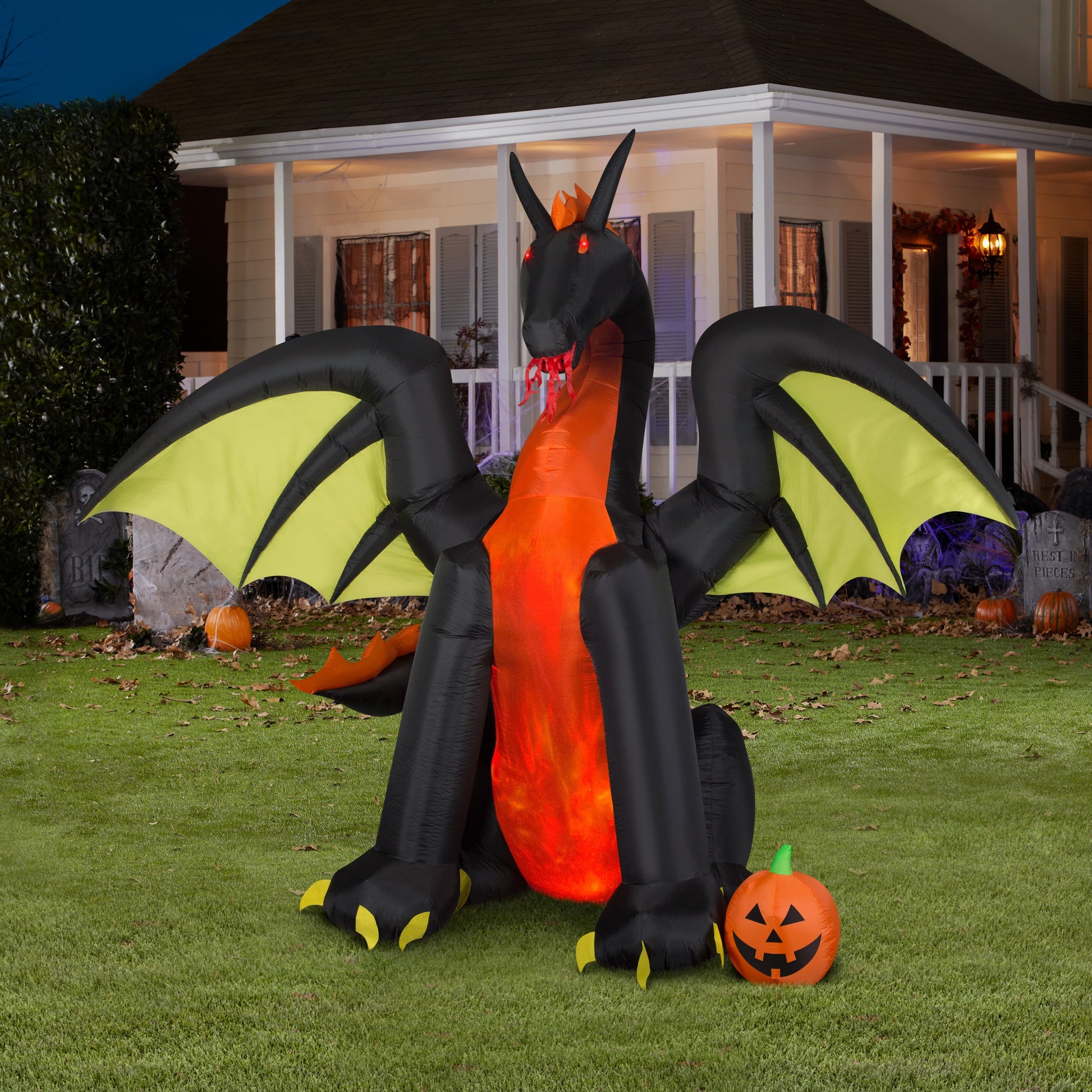 9FT Tall Animated Halloween Inflatable Dragon with Jack O' Lantern Pumpkin