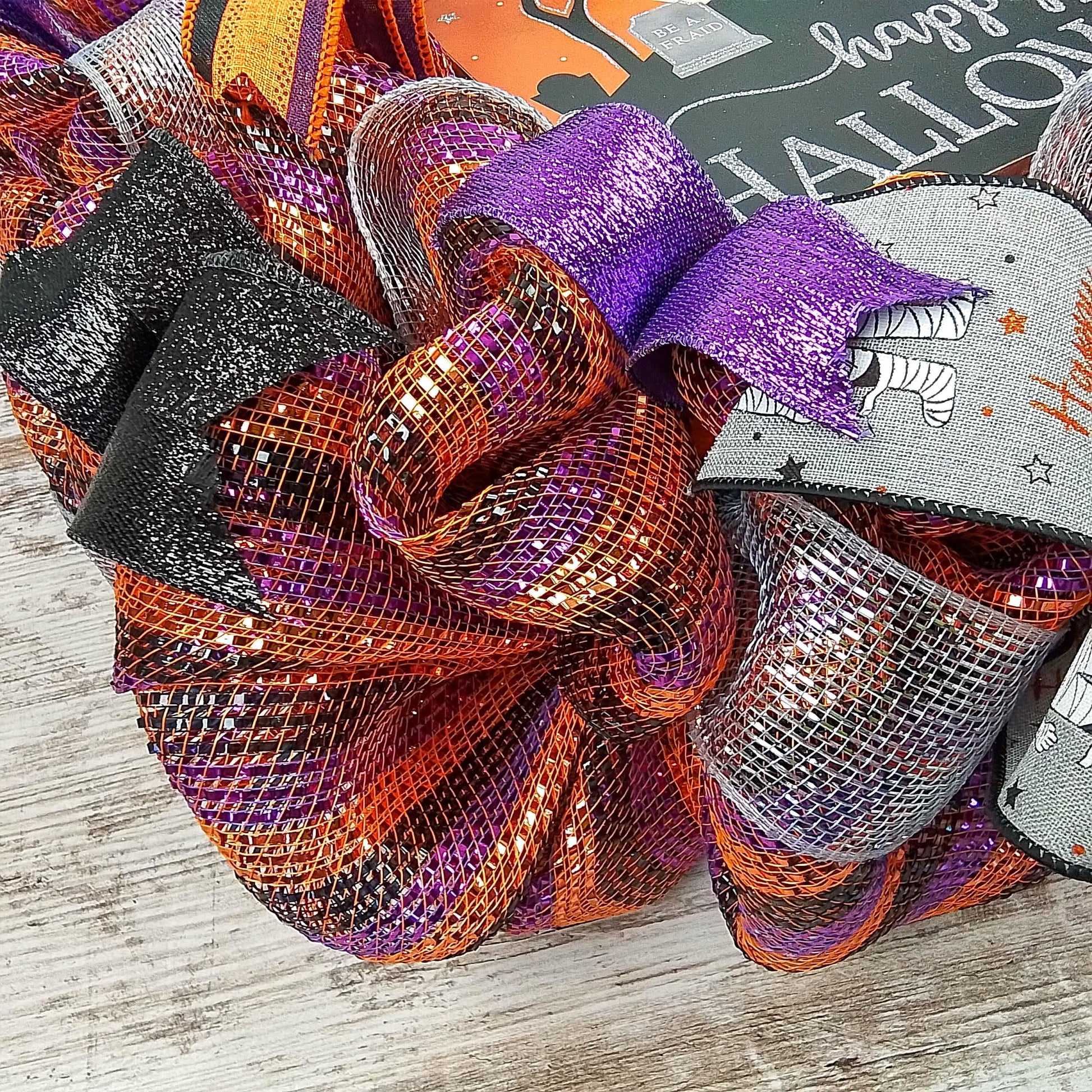 Graveyard Wreath, Happy Halloween Front Door Wreaths, Halloween Wreath for Front Door, Black Orange Purple Silver Wreath