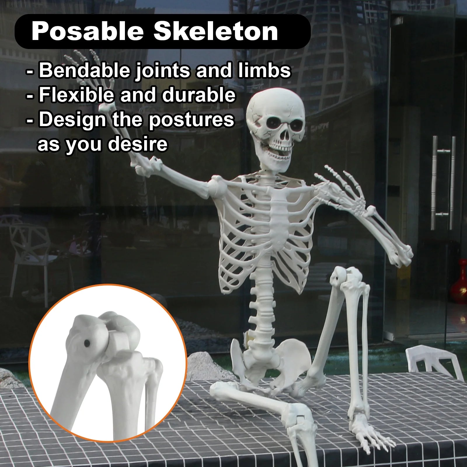 5.5 Ft Life-Size Skeleton Decoration, with LED & Sound, White, 1 Count