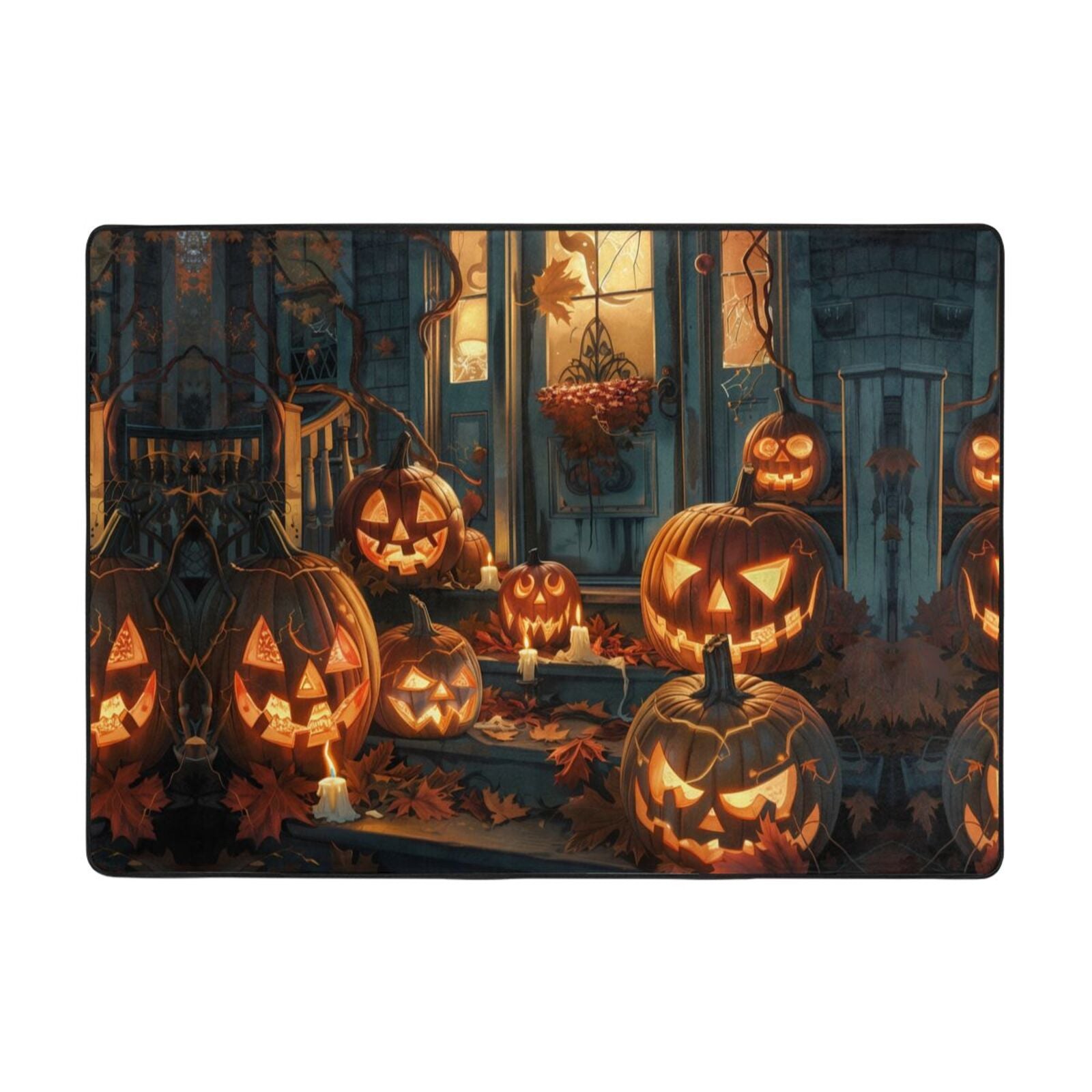 Area Rugs for Living Room Decor - Halloween Doorstep Pumpkin Soft anti Slip Throw Washable Rugs 5X7 for Bedroom, Indoor Carpet for Bedroom Living Room 80X58In