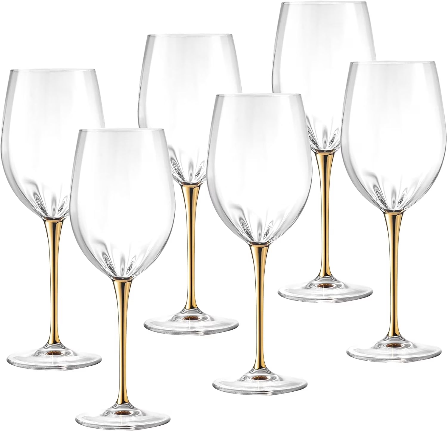 Goblet - Red Wine Glass - Crystal Glass - Water Glass - Shiny Gold Stem - Stemmed Glasses - Set of 6 Goblets - 18 Oz Made in Europe