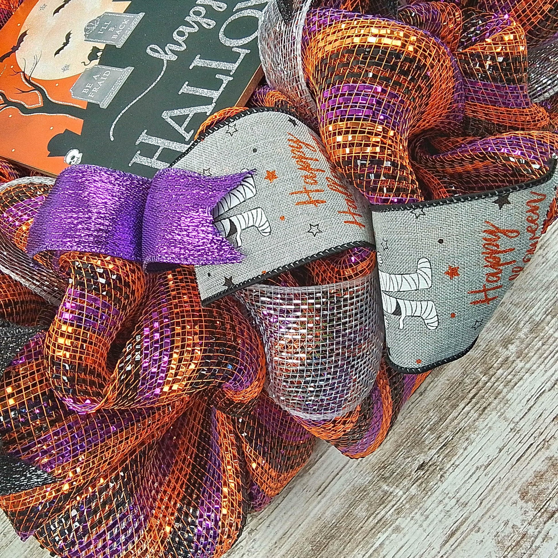 Graveyard Wreath, Happy Halloween Front Door Wreaths, Halloween Wreath for Front Door, Black Orange Purple Silver Wreath