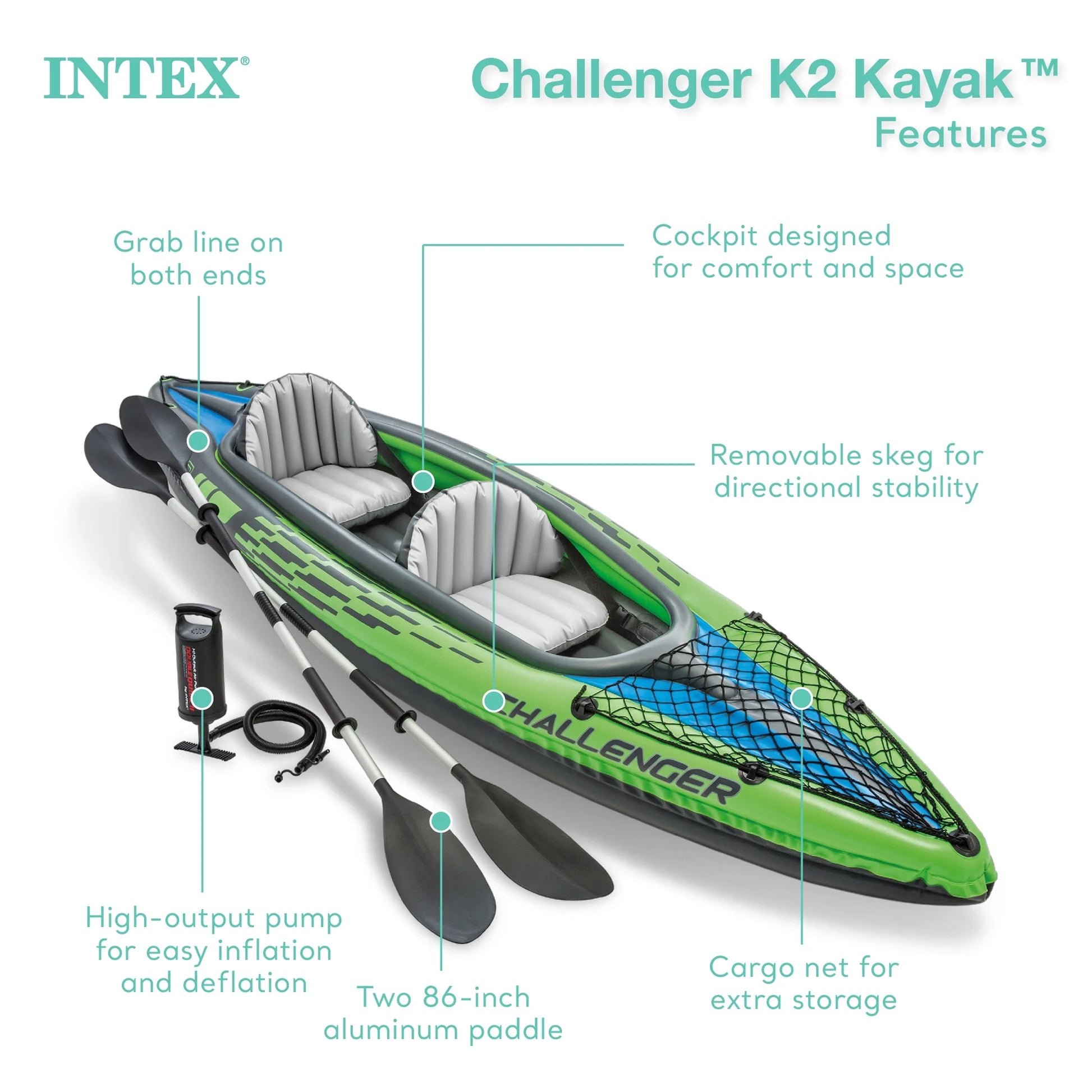 Challenger K2 2-Person Inflatable Kayak and Accessory Kit Oars & Pump
