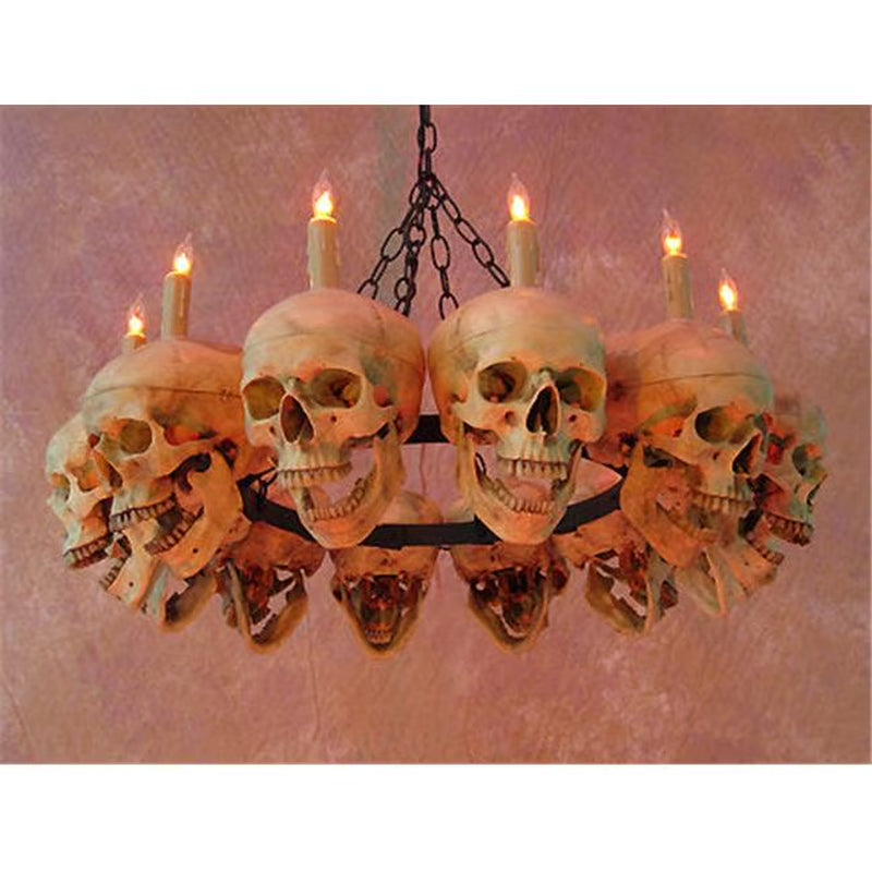 Skull 12-Light Gothic Metal Plug-In Chandelier