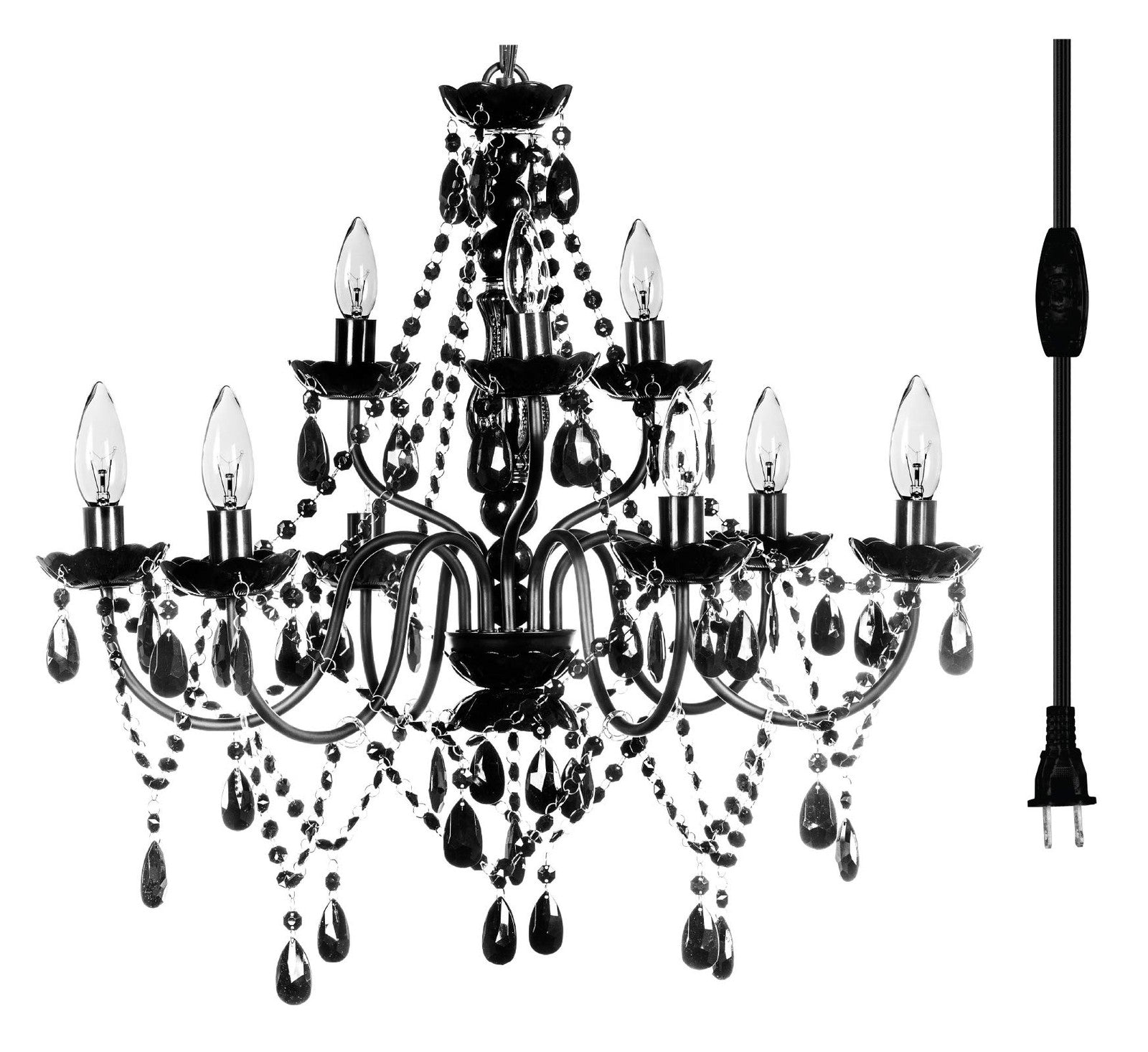 The Original Brink House Plug-In 9 Light Black Hanging Swag Chandelier H26”Xw...