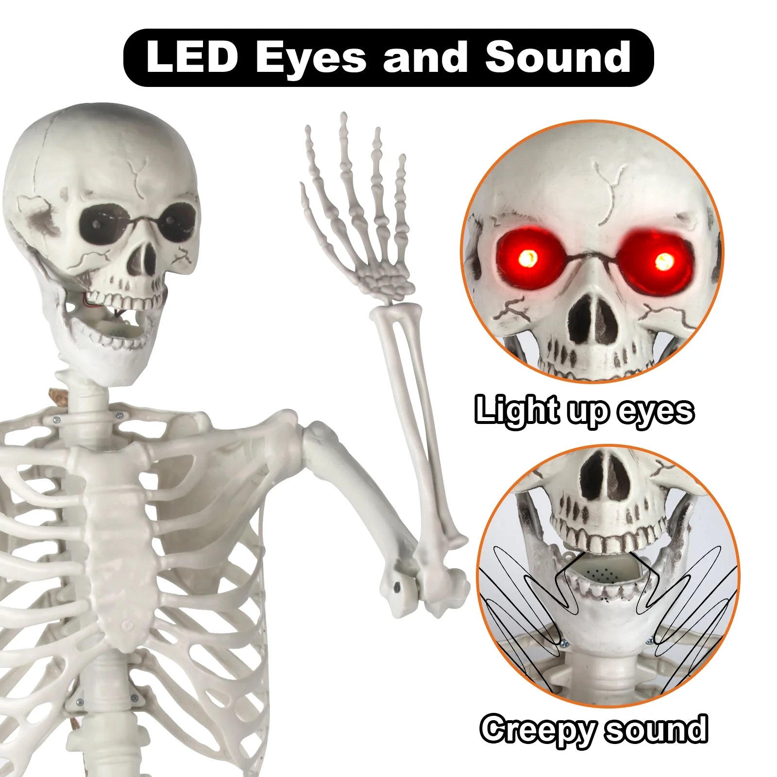 5.5 Ft Life-Size Skeleton Decoration, with LED & Sound, White, 1 Count