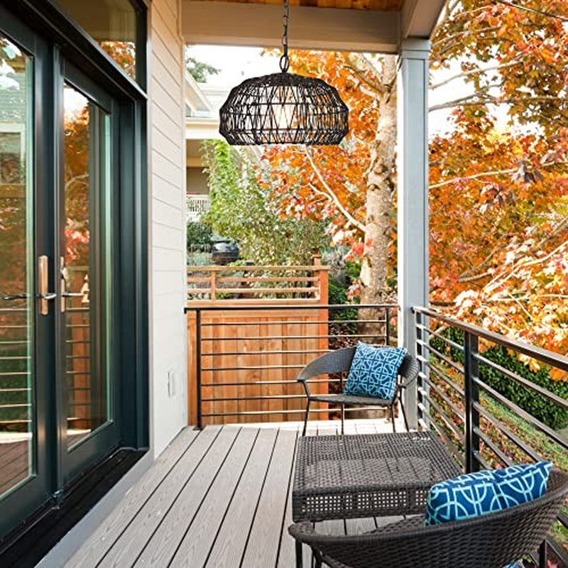 44759 1-Light Outdoor/Indoor Plug-In Pendant Light, Black Woven Diego (Black)