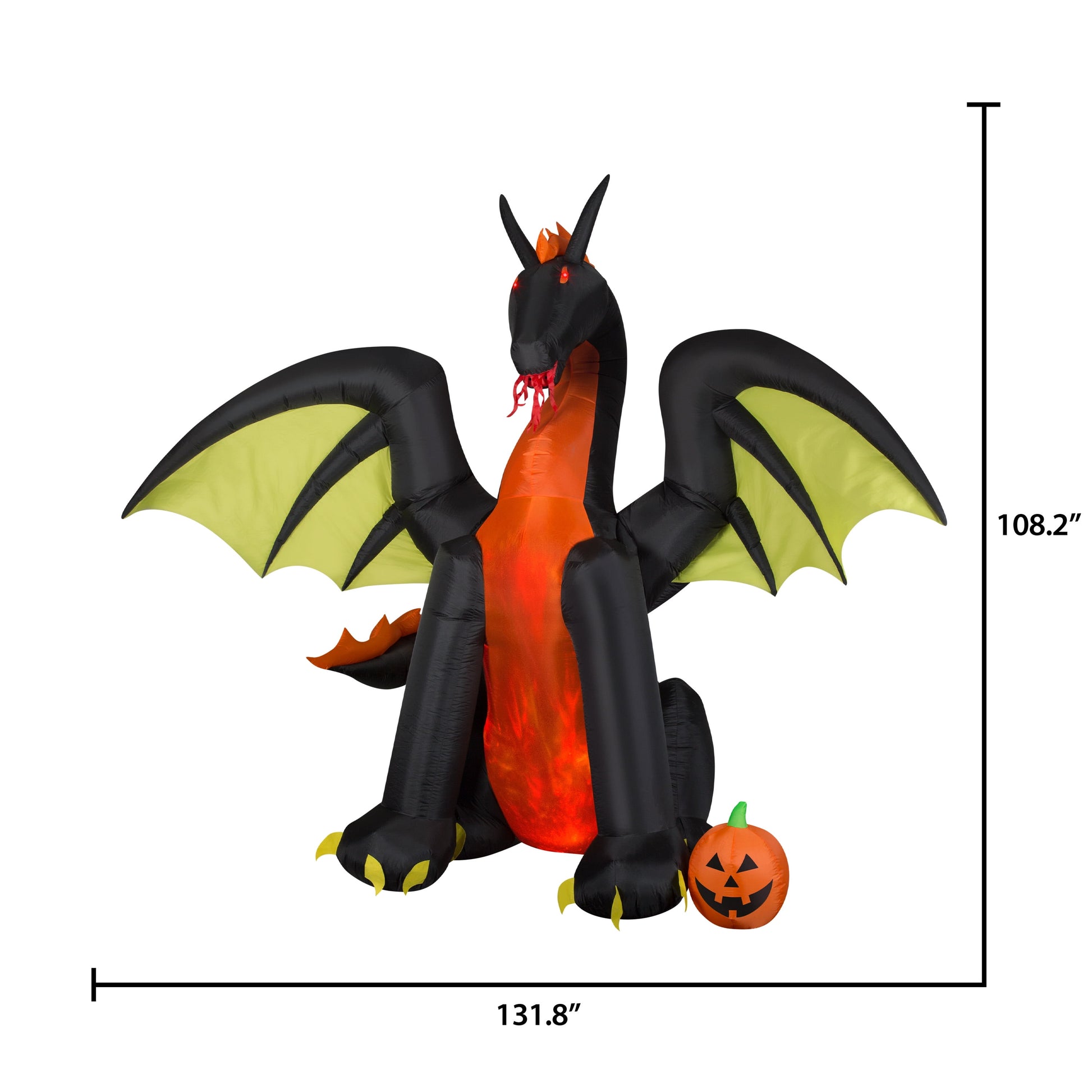 9FT Tall Animated Halloween Inflatable Dragon with Jack O' Lantern Pumpkin