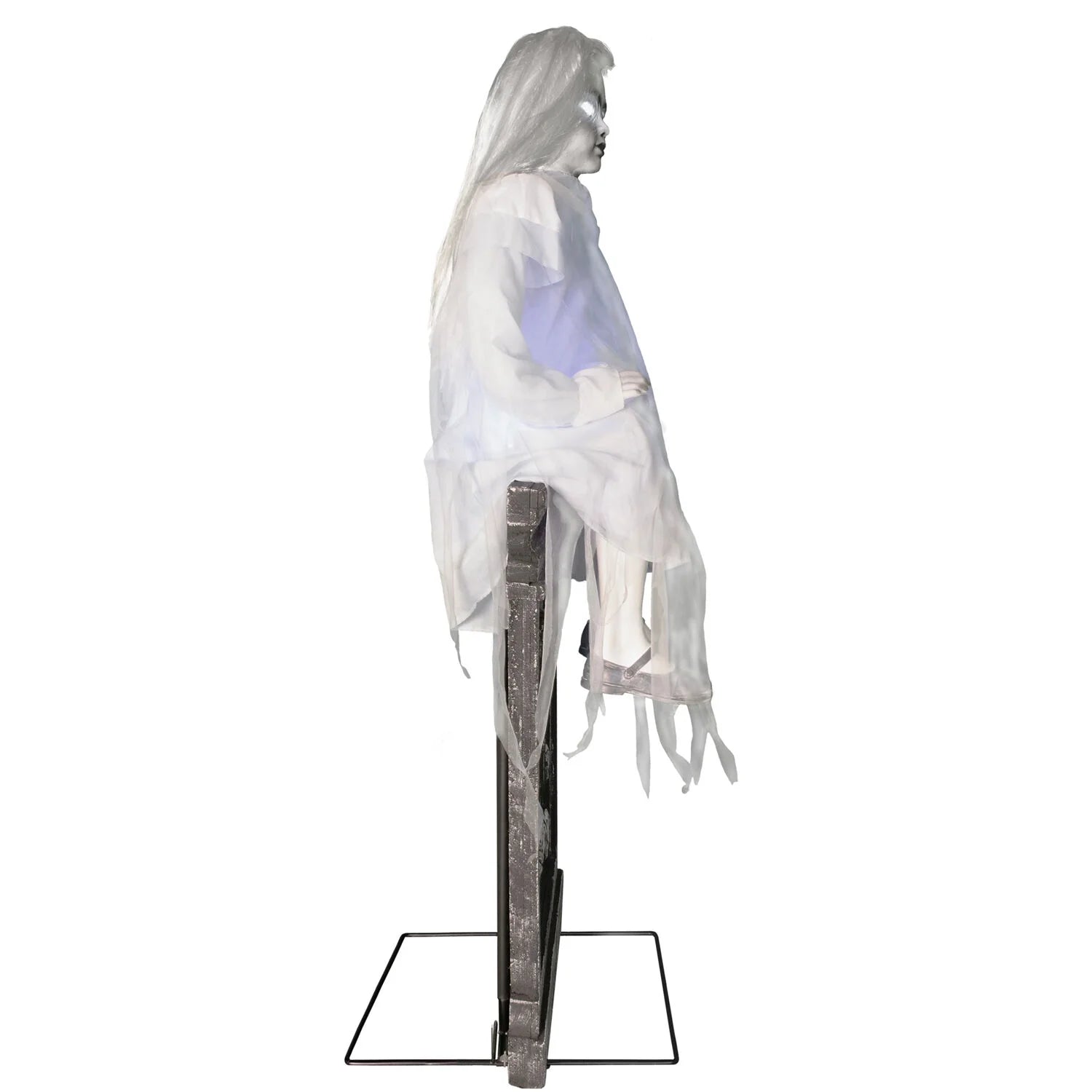 Motion-Activated 4 Ft Sitting Tombstone Girl by Tekky, Premium Talking Halloween Animatronic, Outdoor/Indoor Plug-In or Battery, HHSTMBGRL-1FLSA