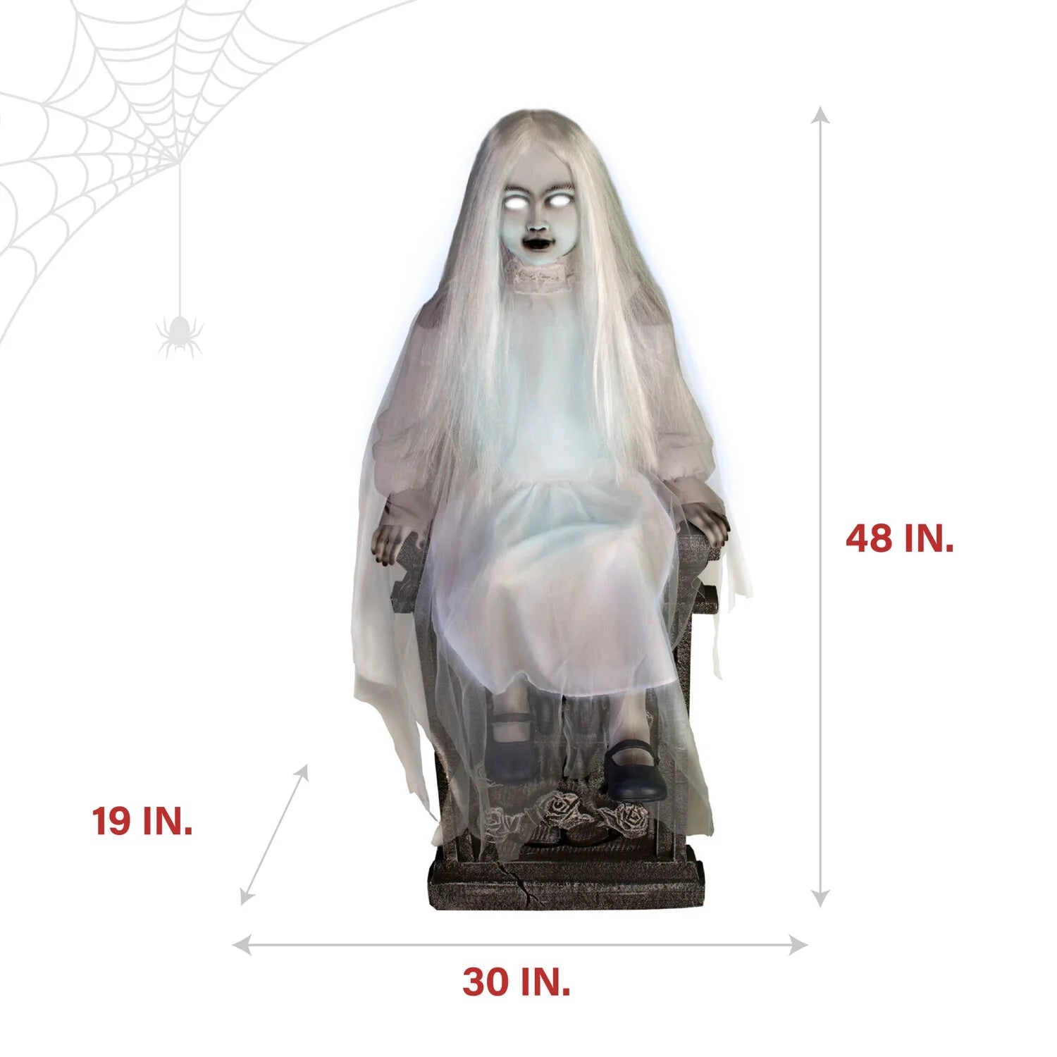 Motion-Activated 4 Ft Sitting Tombstone Girl by Tekky, Premium Talking Halloween Animatronic, Outdoor/Indoor Plug-In or Battery, HHSTMBGRL-1FLSA