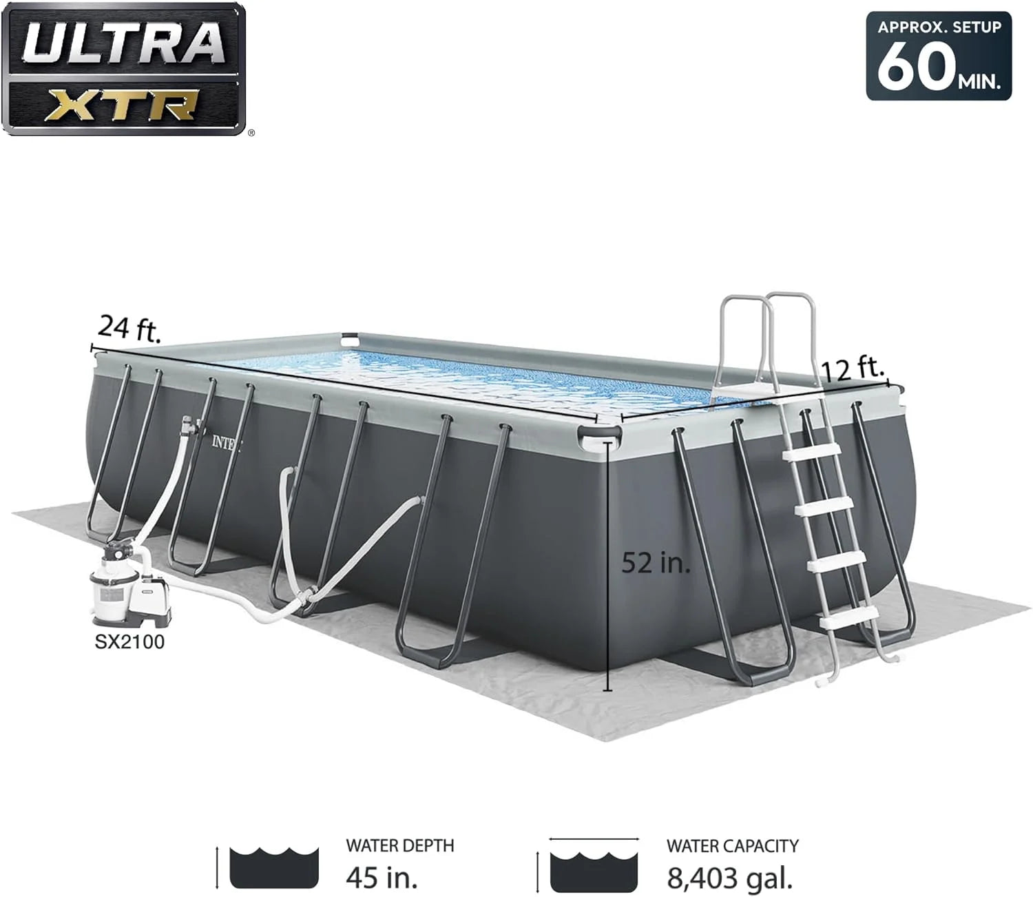Ultra XTR Frame 24' X 12' X 52" Swimming Pool & Protective Sun Canopy