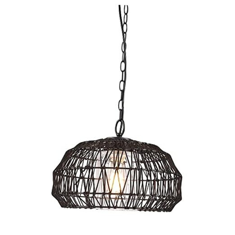 44759 1-Light Outdoor/Indoor Plug-In Pendant Light, Black Woven Diego (Black)
