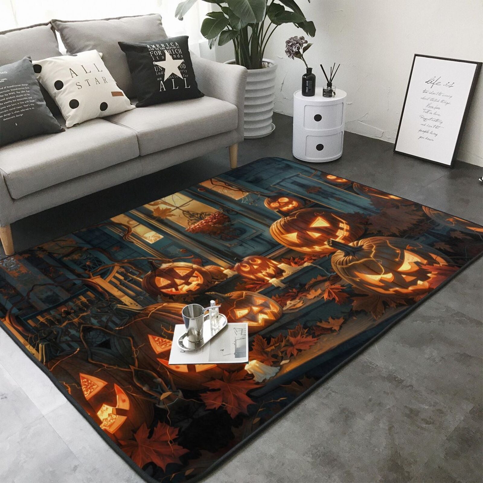 Area Rugs for Living Room Decor - Halloween Doorstep Pumpkin Soft anti Slip Throw Washable Rugs 5X7 for Bedroom, Indoor Carpet for Bedroom Living Room 80X58In