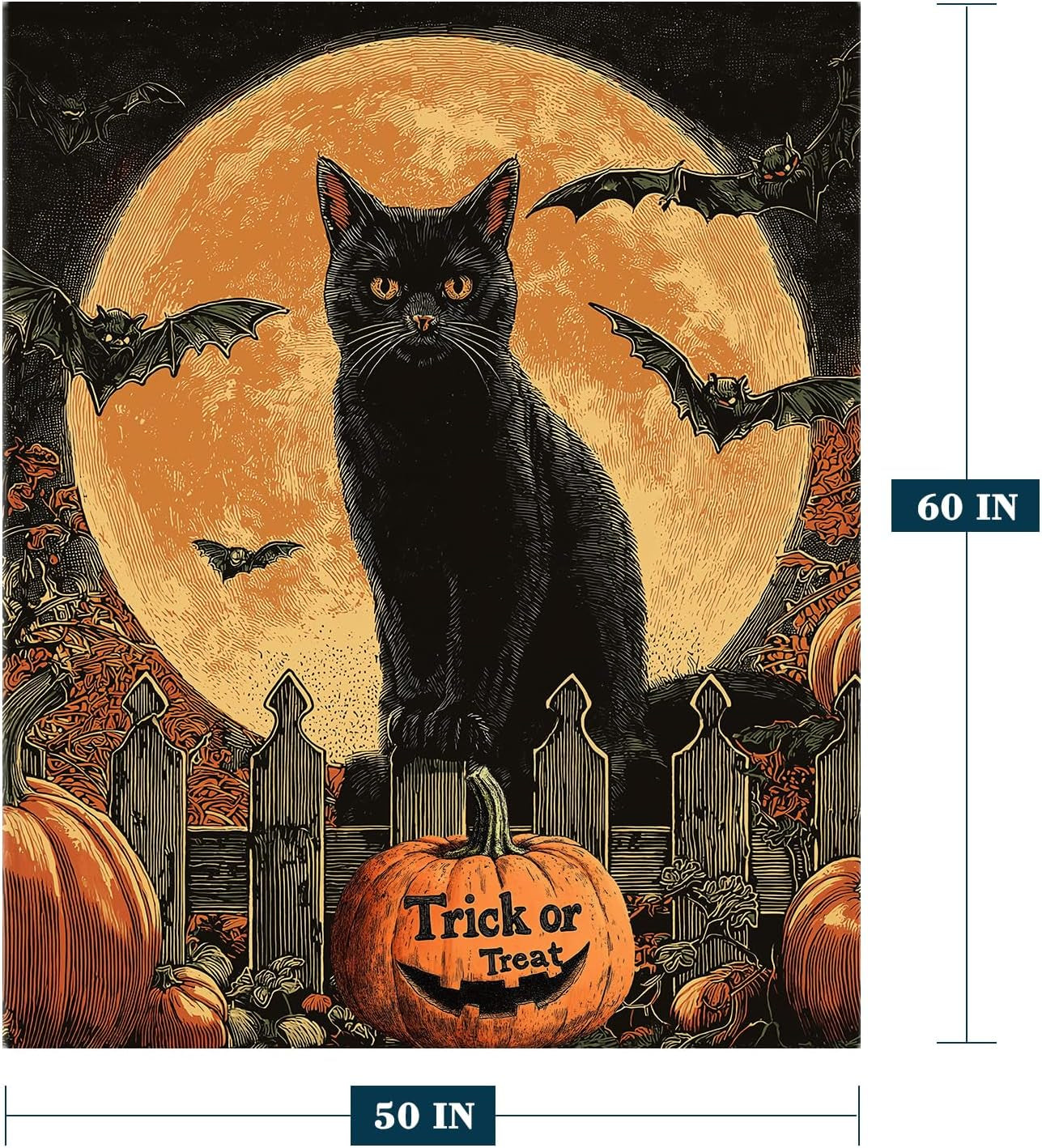 Halloween Throw Blanket Vintage Pumpkin Cat Throw Blanket Lightweight Fuzzy Cozy