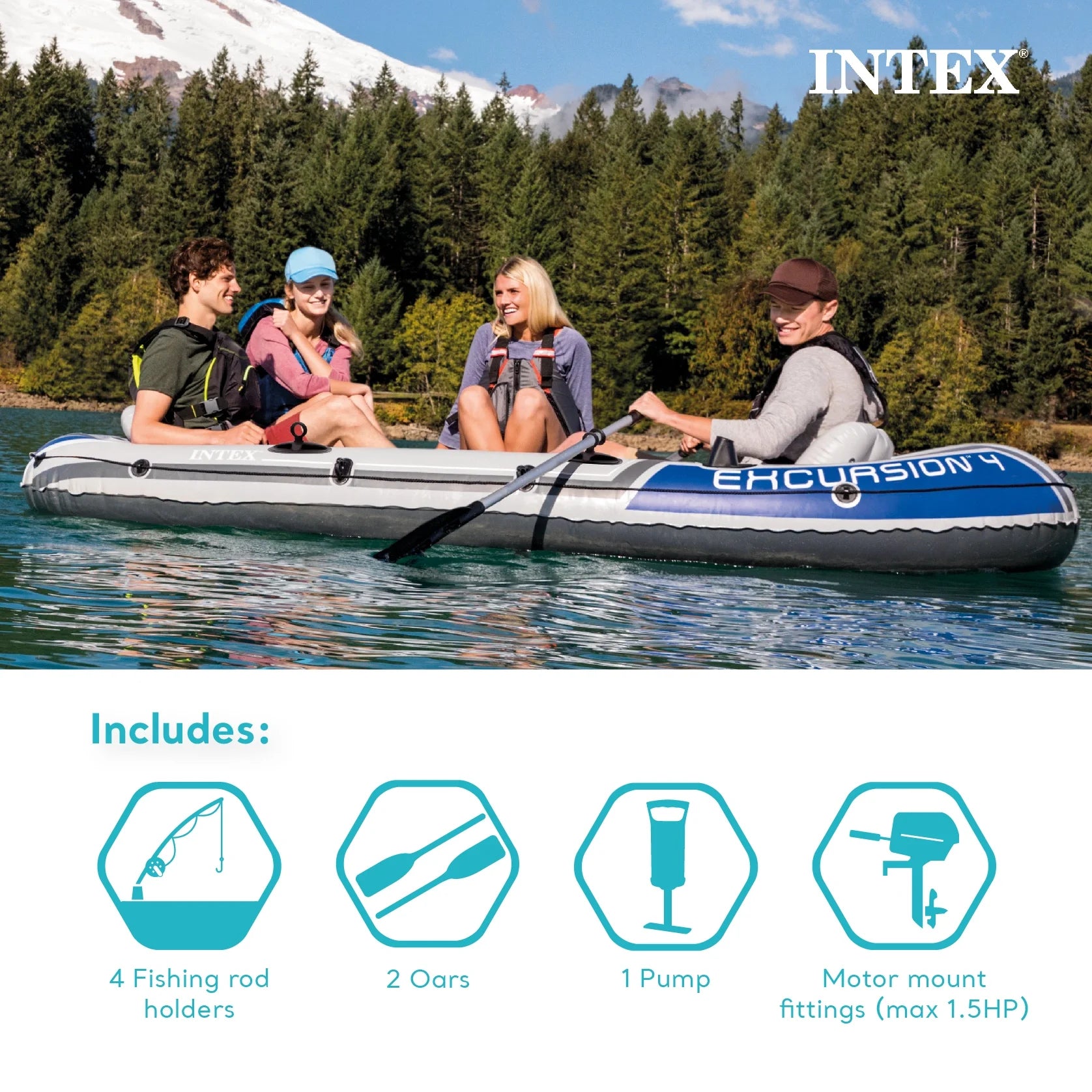 Excursion Inflatable 5 Person Water Fishing River Boat Raft Set Oars