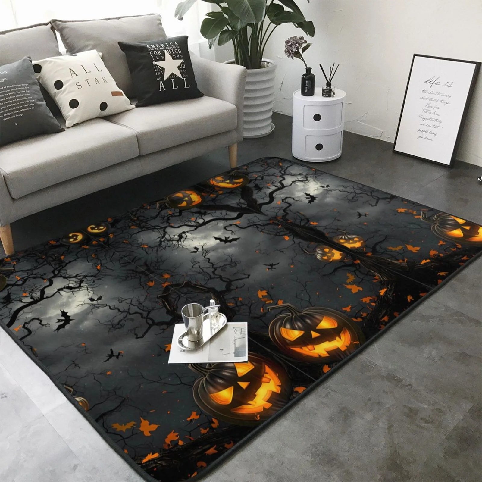Area Rugs for Living Room Decor - Halloween Pumpkin Dark Forest Soft anti Slip Throw Washable Rugs 5X7 for Bedroom, Indoor Carpet for Bedroom Living Room 80X58In
