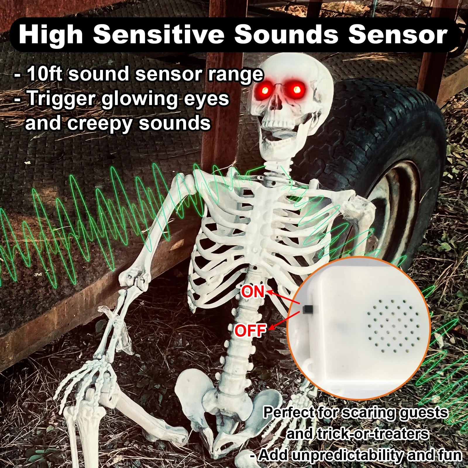 5.5 Ft Life-Size Skeleton Decoration, with LED & Sound, White, 1 Count