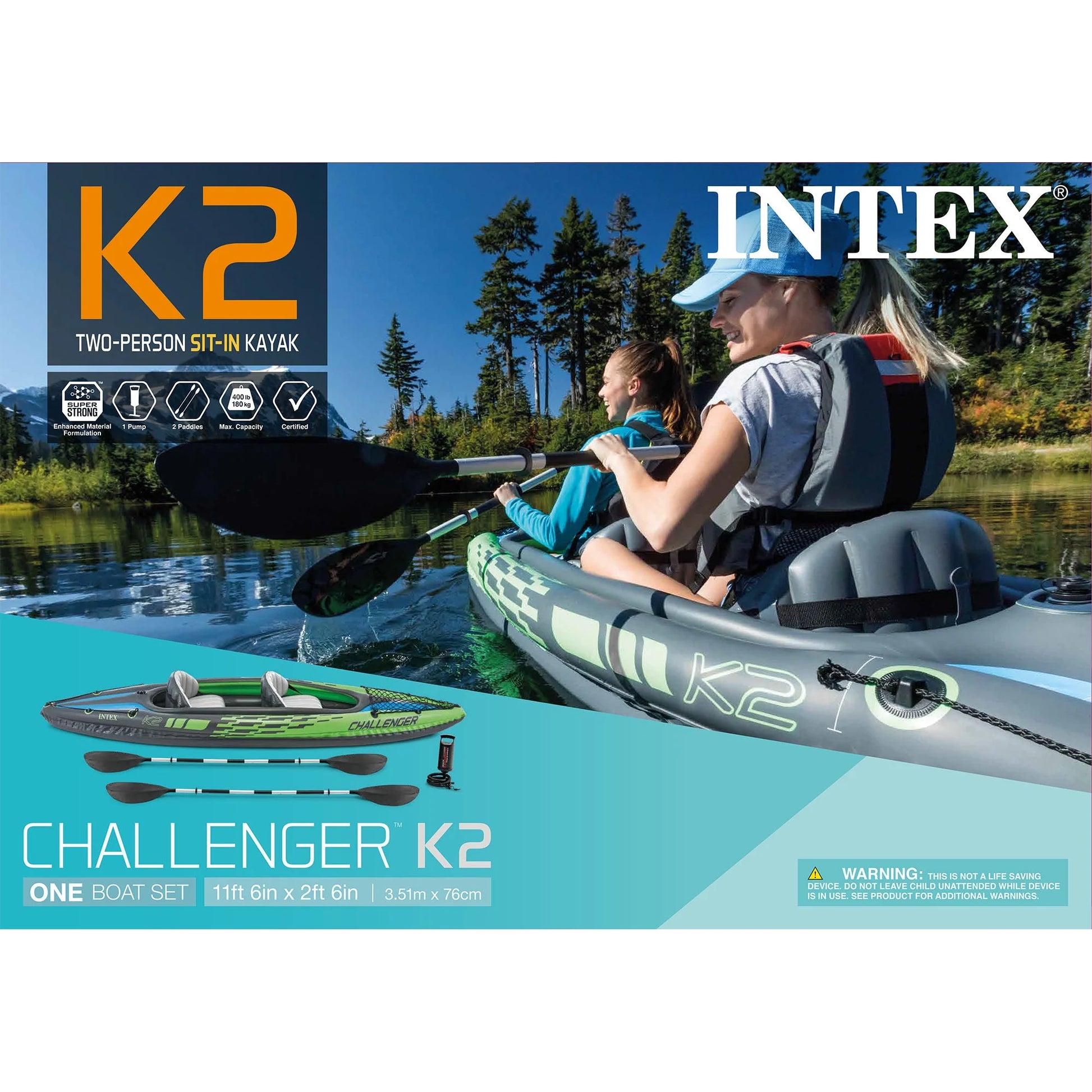 Challenger K2 2-Person Inflatable Kayak and Accessory Kit Oars & Pump