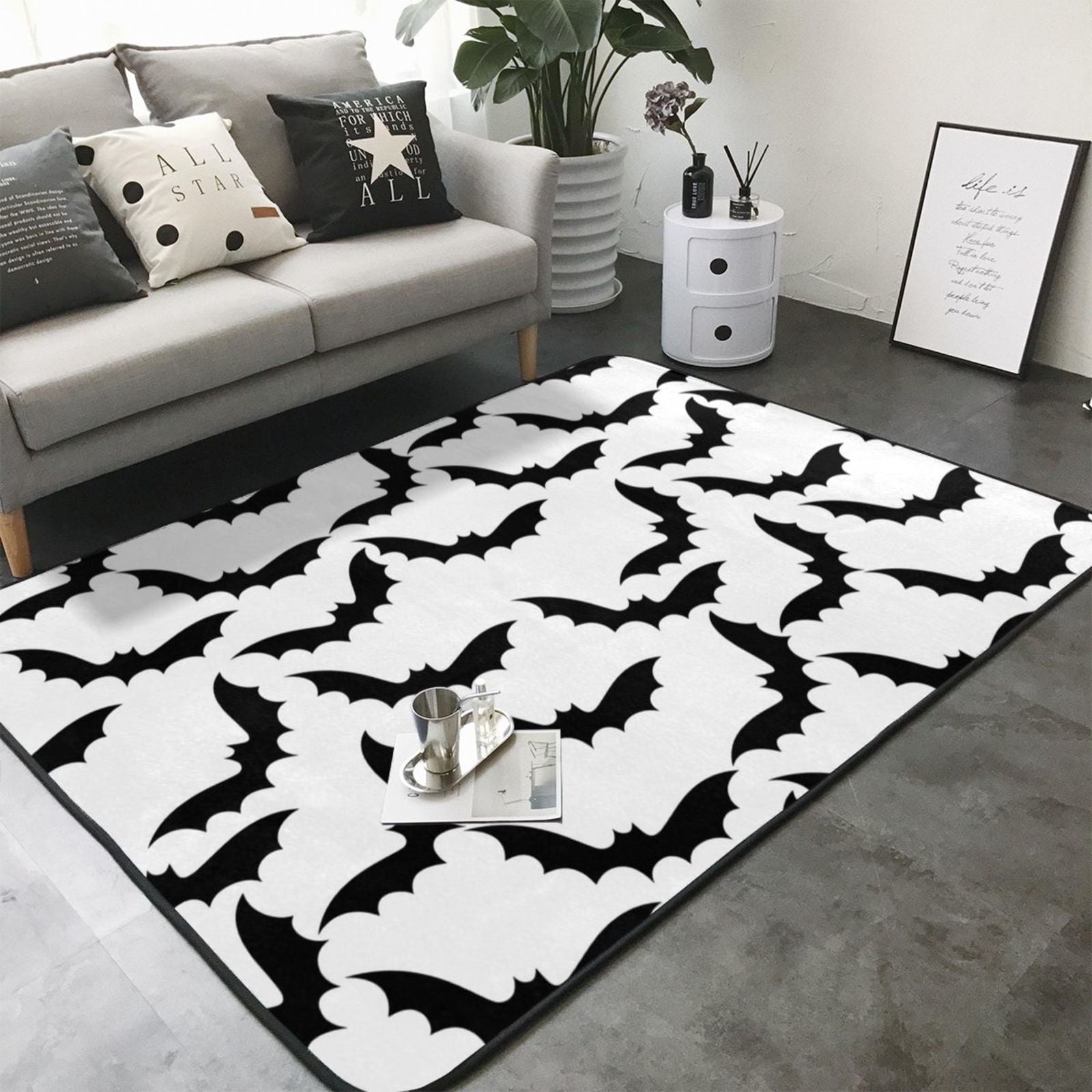 Area Rugs for Living Room Decor - Halloween Black Cool Bat Soft anti Slip Throw Washable Rugs 5X7 for Bedroom, Indoor Carpet for Bedroom Living Room 80X58In