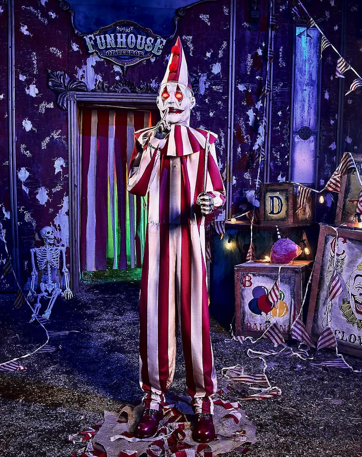 6 Ft 9 in Silent and Deadly Clown Halloween Animatronic Creepy Moving Talking