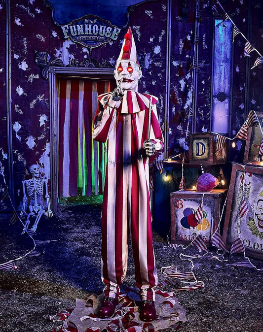 6 Ft 9 in Silent and Deadly Clown Halloween Animatronic Creepy Moving Talking