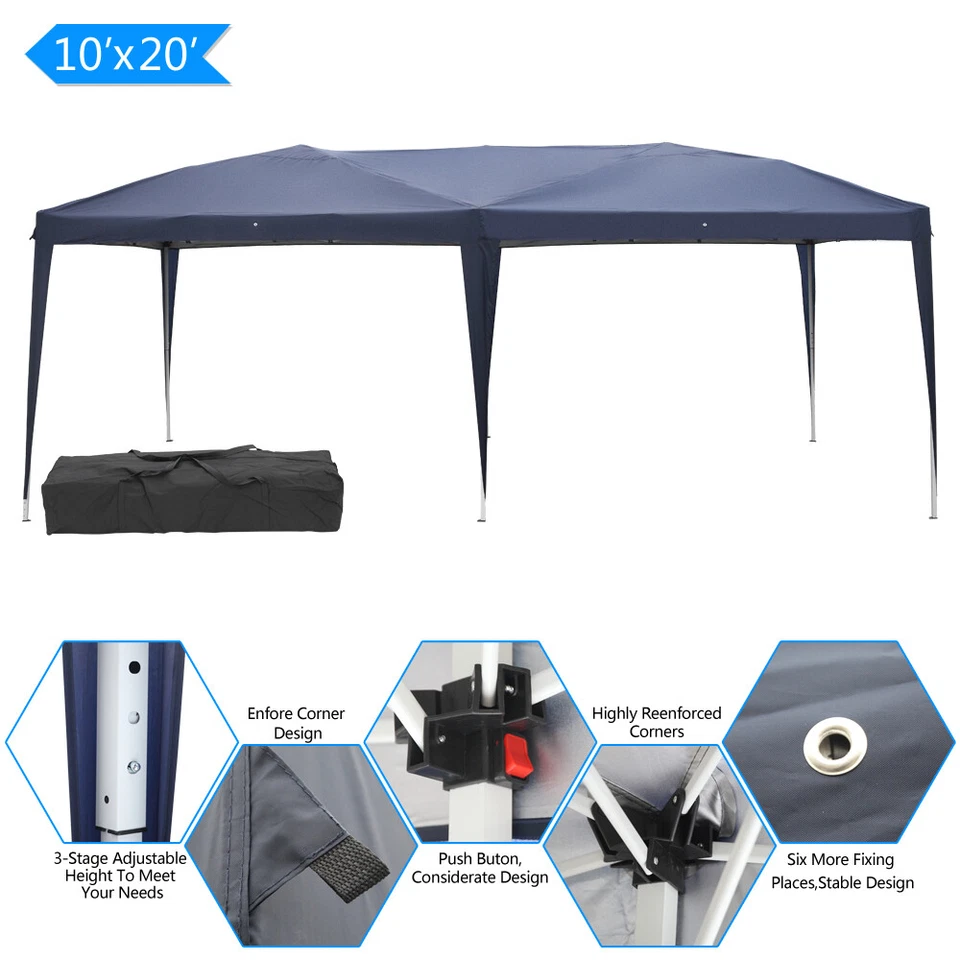 10 x 20 Canopy Easy Pop Up Tent Gazebo Outdoor Awning For Wedding|Party Outdoor Blue 10' x 20'