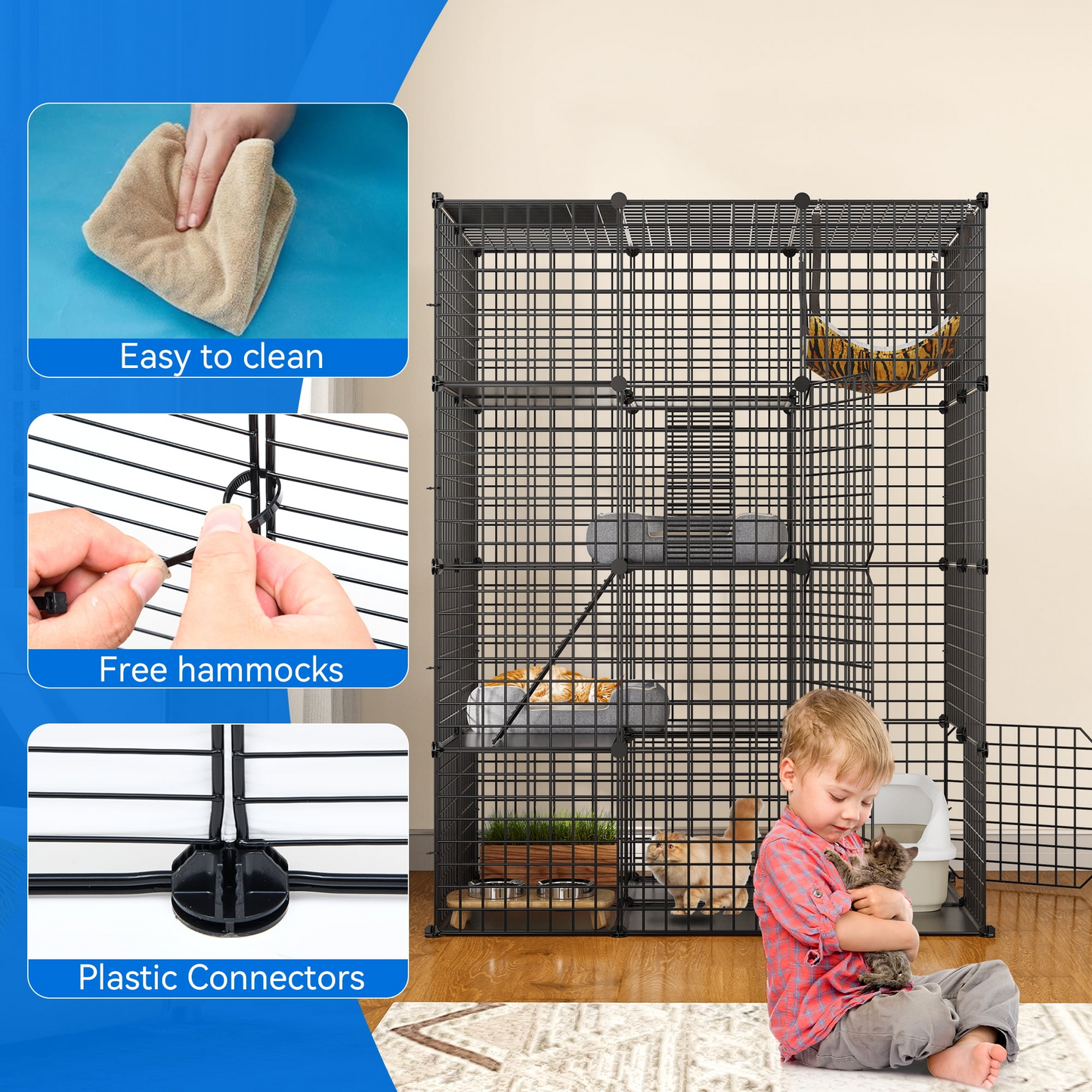 Cat Kitten Playpen Indoor/ Outdoor Also Suit Guinea Pig, Hampster Chinchilla 4-Tier Large Folding