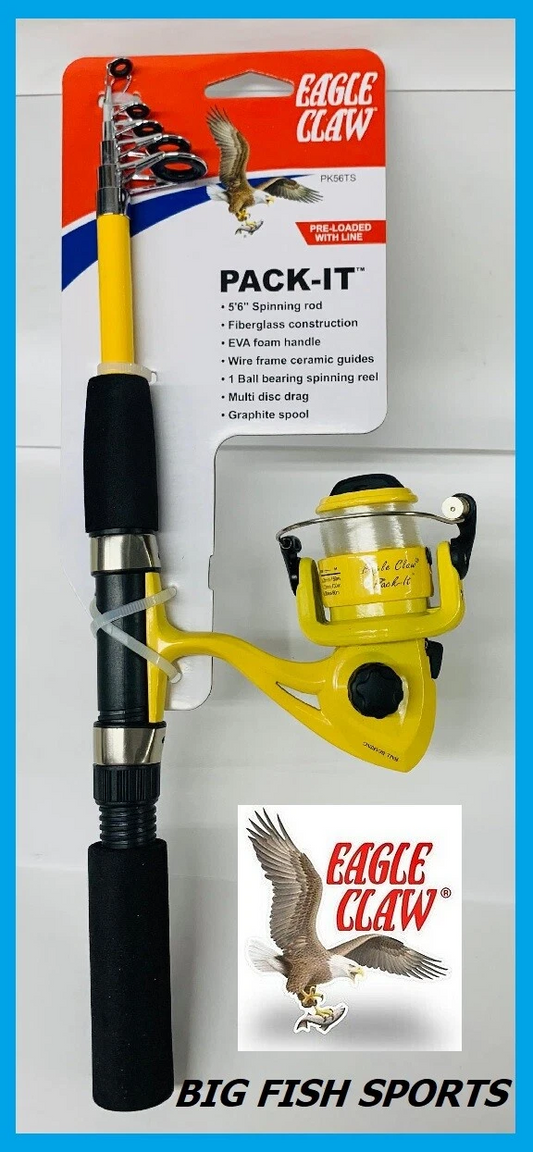 Fishing Rod and Reel Combo Spinning Telescopic 2 Piece 5'6"