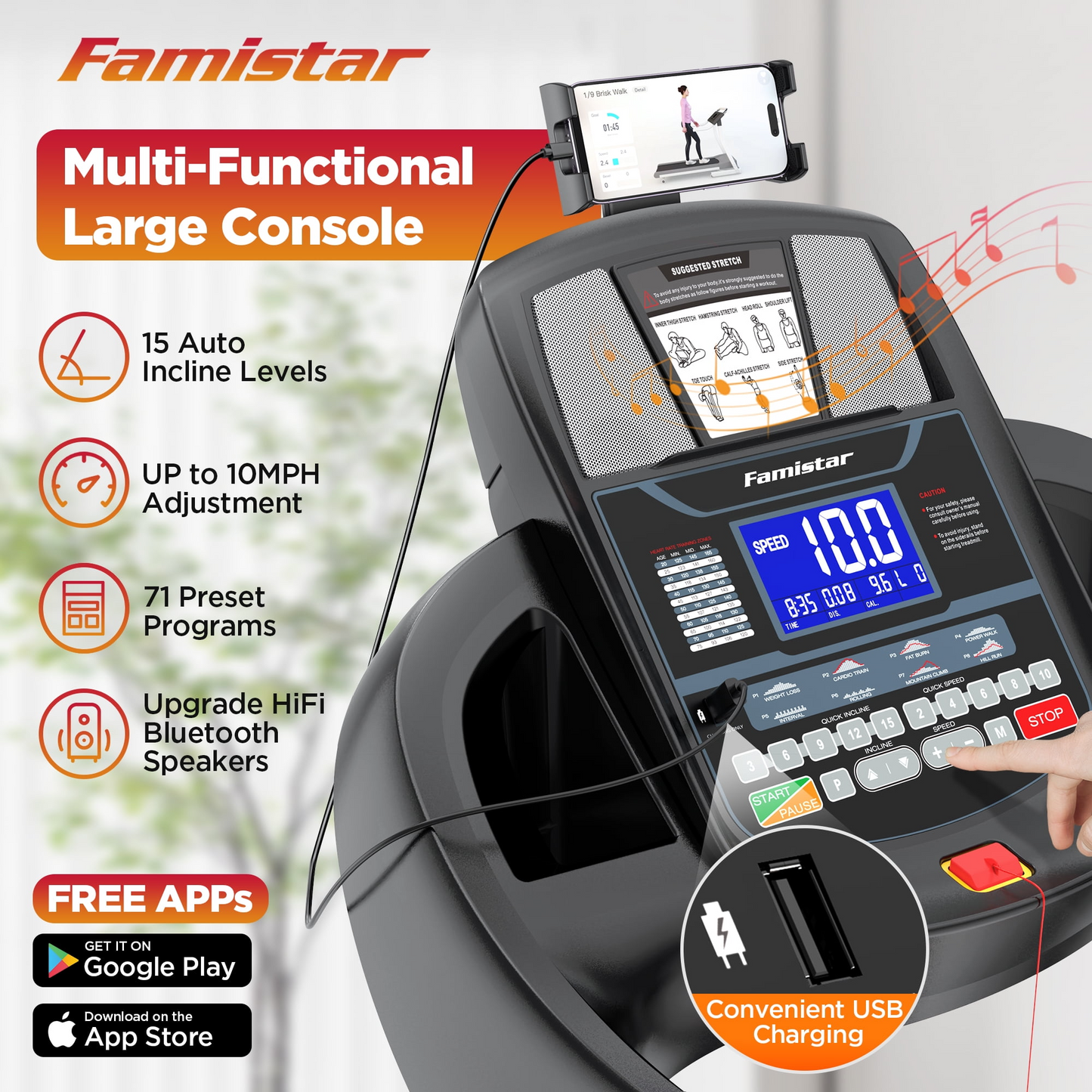 Treadmill With Incline Home Treadmill Heavy Duty Large Display