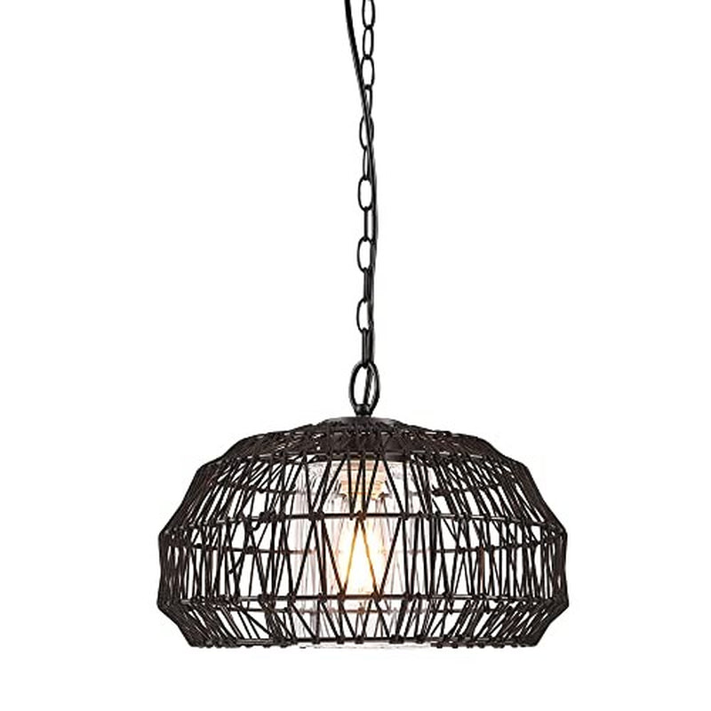 44759 1-Light Outdoor/Indoor Plug-In Pendant Light, Black Woven Diego (Black)