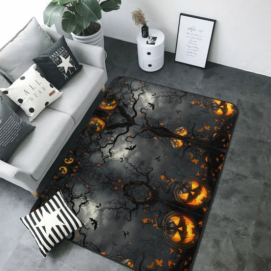 Area Rugs for Living Room Decor - Halloween Pumpkin Dark Forest Soft anti Slip Throw Washable Rugs 5X7 for Bedroom, Indoor Carpet for Bedroom Living Room 80X58In