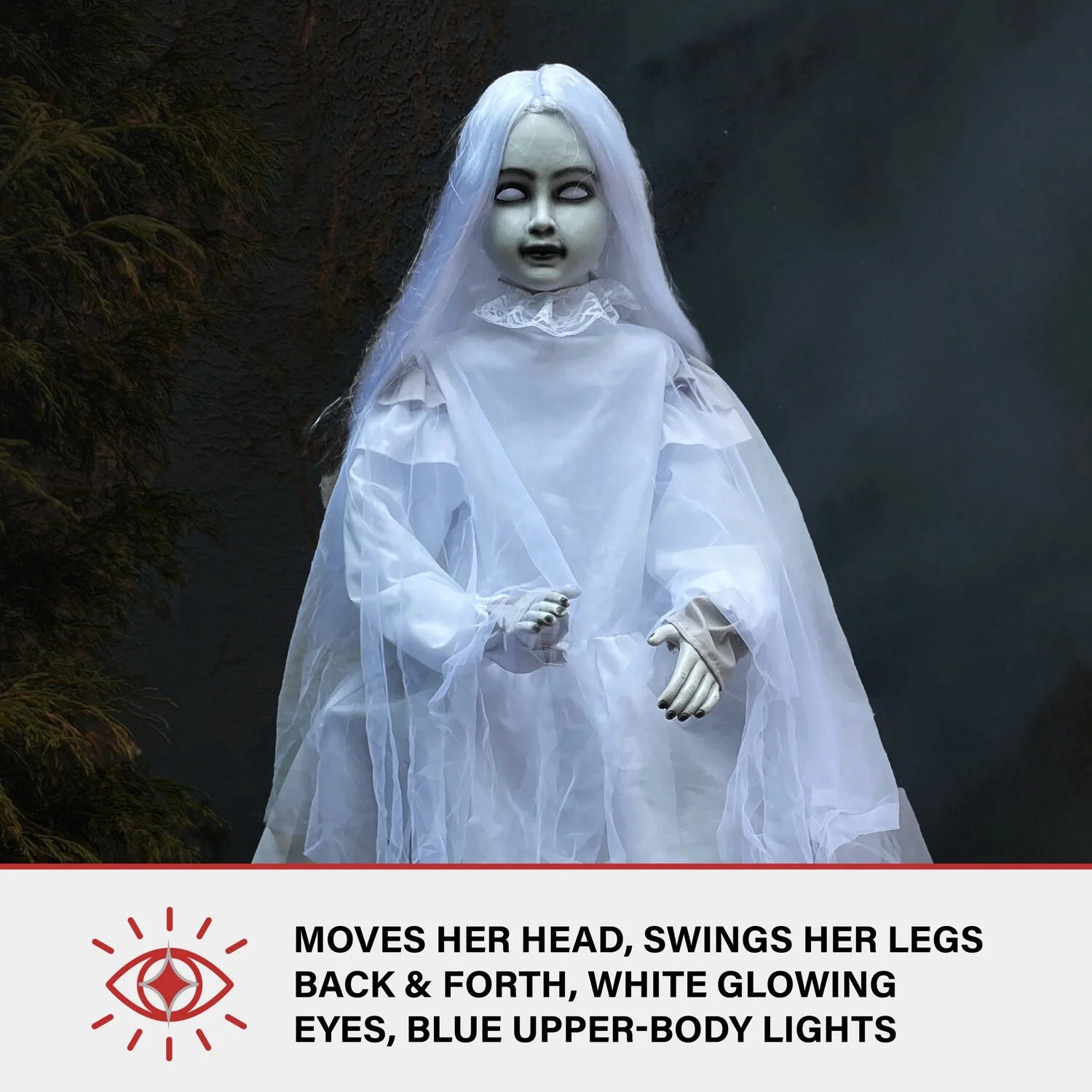 Motion-Activated 4 Ft Sitting Tombstone Girl by Tekky, Premium Talking Halloween Animatronic, Outdoor/Indoor Plug-In or Battery, HHSTMBGRL-1FLSA