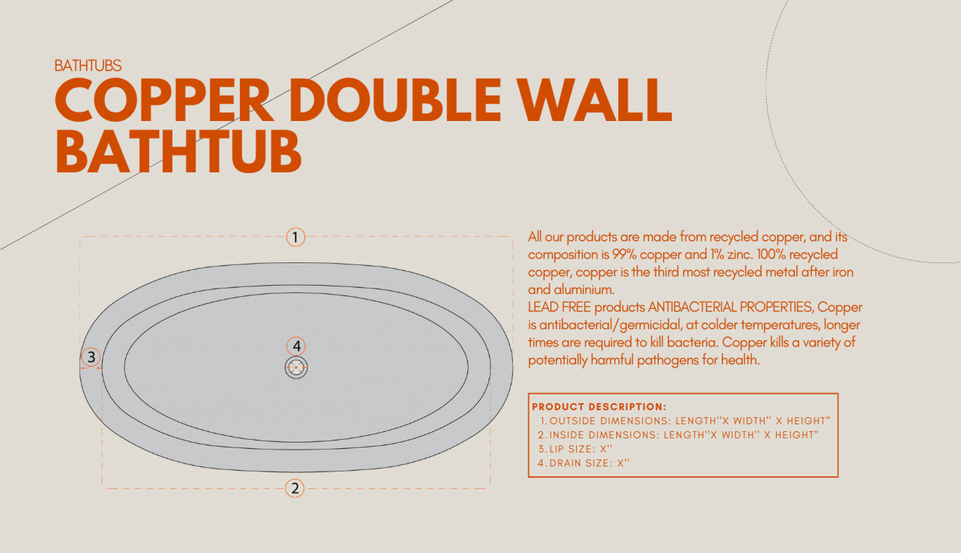 Heavy /Solid Copper Hammered Bathtub Antique 60"X30"X30"