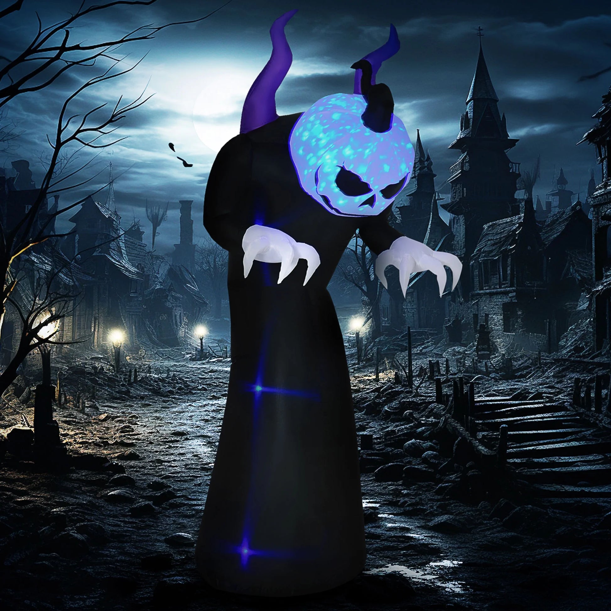 HOMCOM 7' Halloween Inflatables Outdoor Decorations Pumpkin Reaper Decoration, Ghost Blow up LED Yard Decor for Garden, Lawn, Party, Holiday, Waterproof