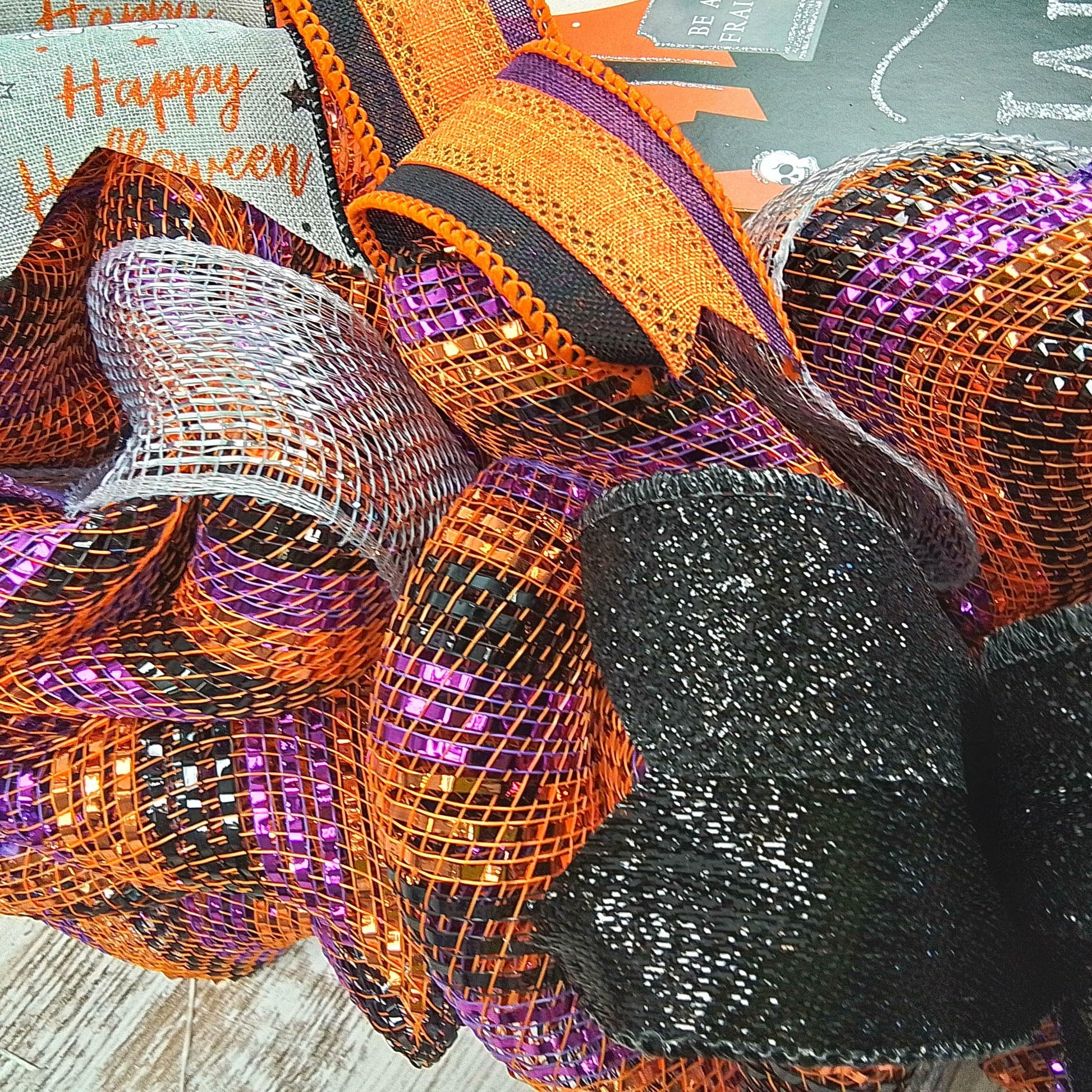 Graveyard Wreath, Happy Halloween Front Door Wreaths, Halloween Wreath for Front Door, Black Orange Purple Silver Wreath