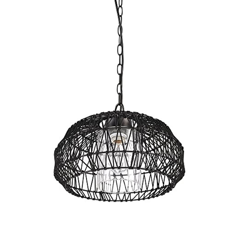 44759 1-Light Outdoor/Indoor Plug-In Pendant Light, Black Woven Diego (Black)