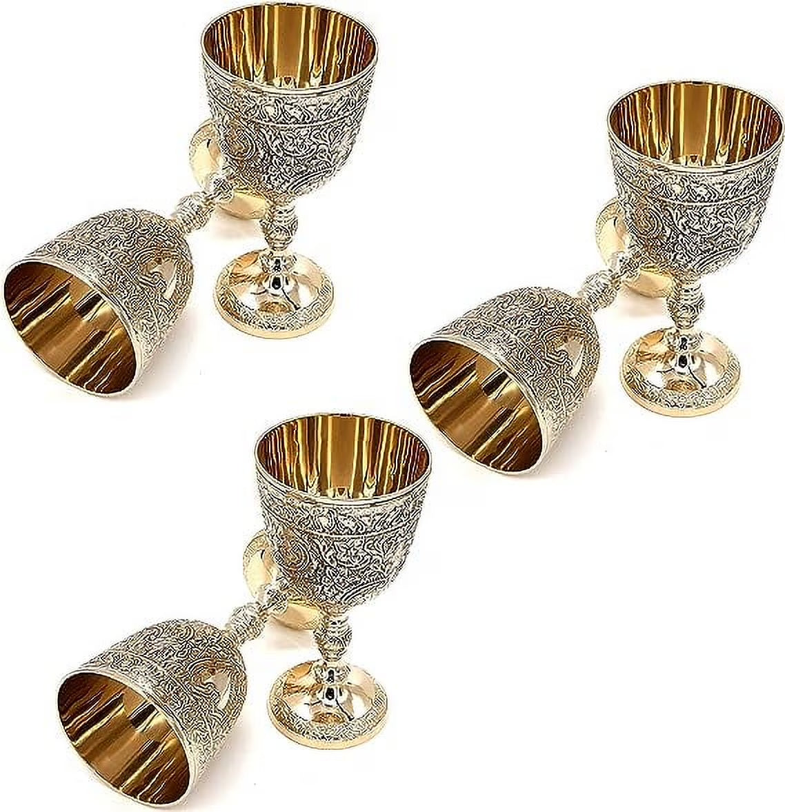 Chalice Brass Wine Goblet Vintage Handmade King'S Royal Fantasy Embossed Wine Glasses Cup Wedding & Gothic 7 Oz 6-Inch with Classic Packing (6)