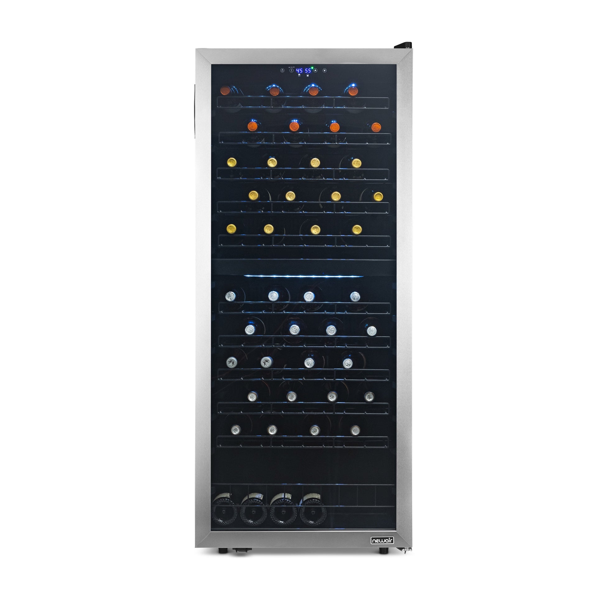 Freestanding Wine Refrigerator, 98 Bottle Dual Zone Compressor Wine Fridge in Stainless Steel