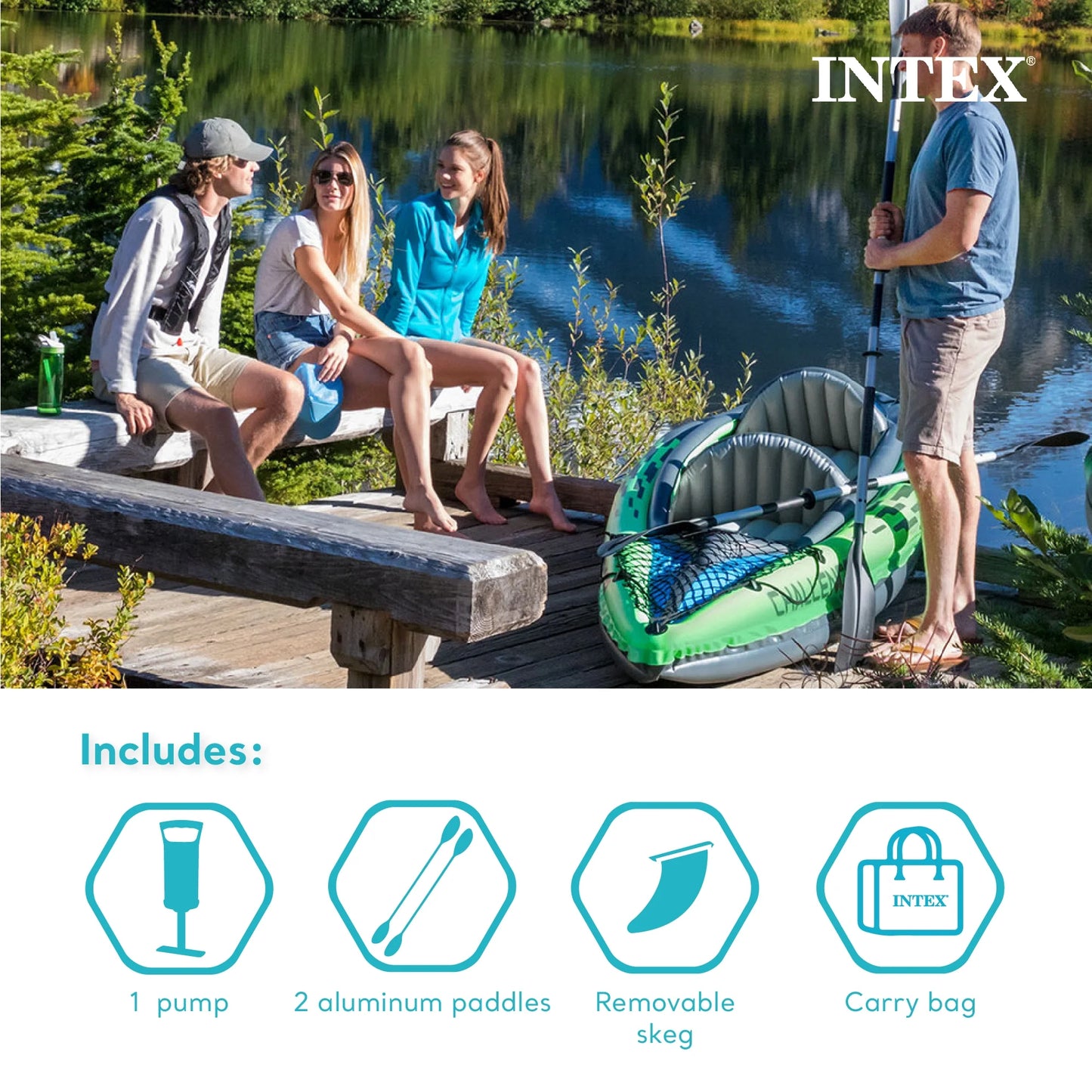 Challenger K2 2-Person Inflatable Kayak and Accessory Kit Oars & Pump