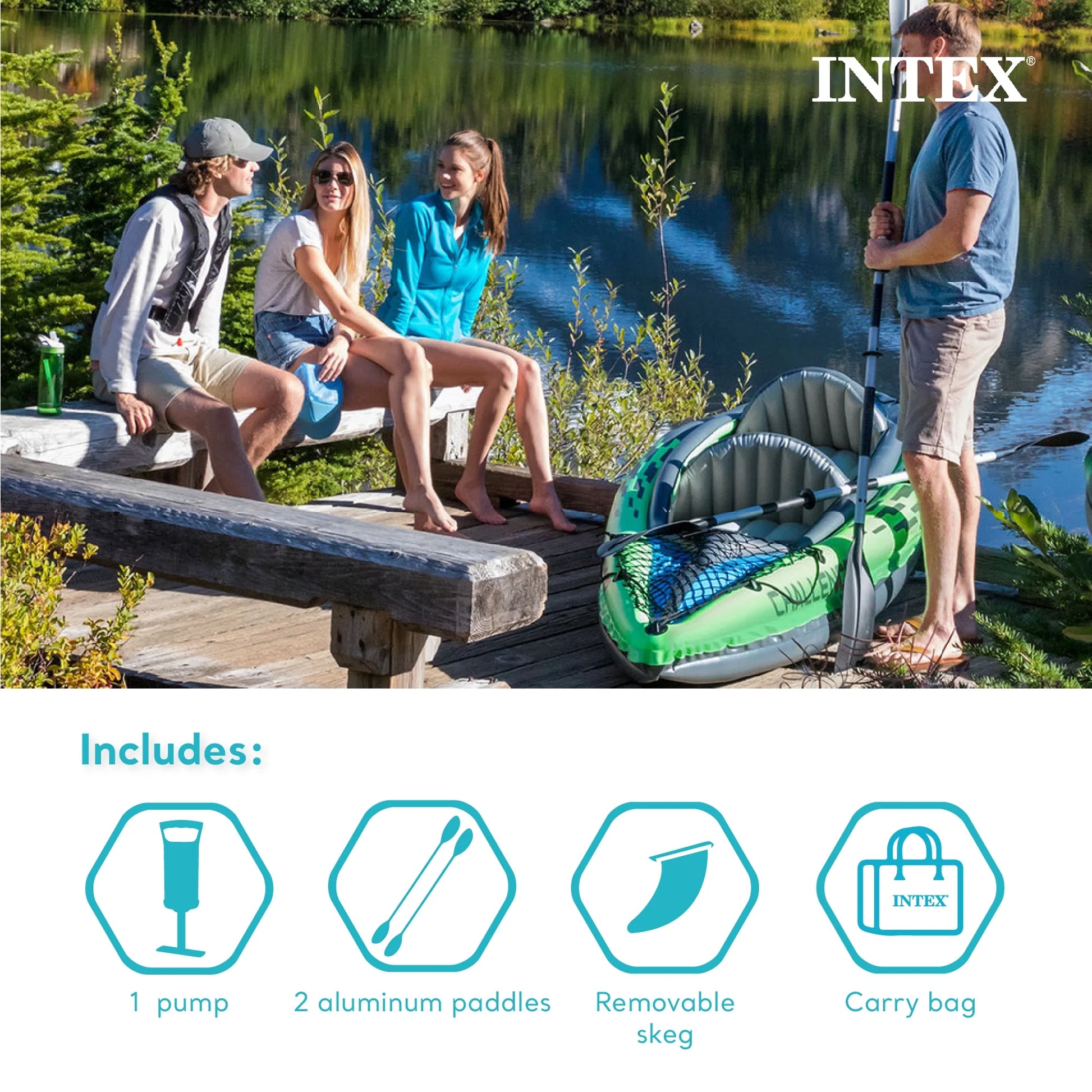 Challenger K2 2-Person Inflatable Kayak and Accessory Kit Oars & Pump