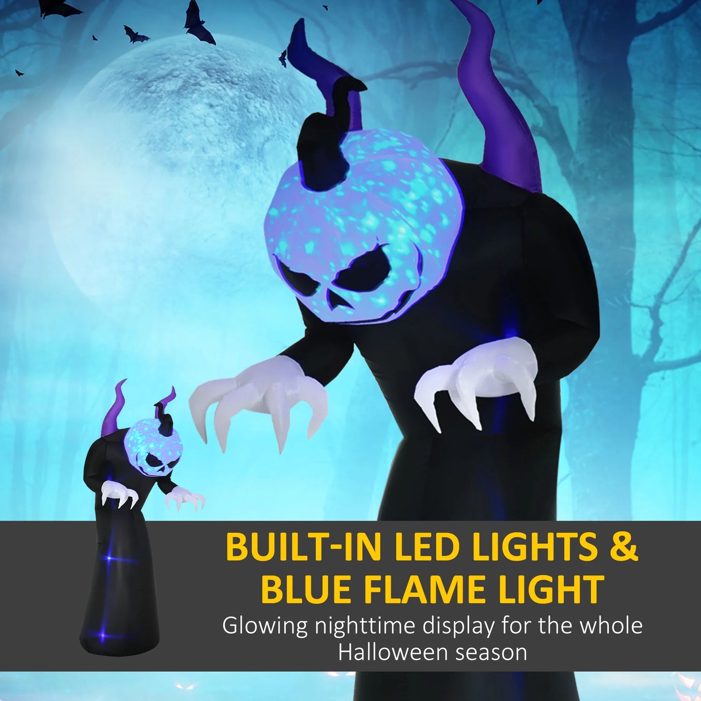 HOMCOM 7' Halloween Inflatables Outdoor Decorations Pumpkin Reaper Decoration, Ghost Blow up LED Yard Decor for Garden, Lawn, Party, Holiday, Waterproof