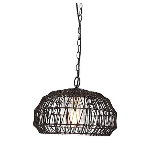 44759 1-Light Outdoor/Indoor Plug-In Pendant Light, Black Woven Diego (Black)
