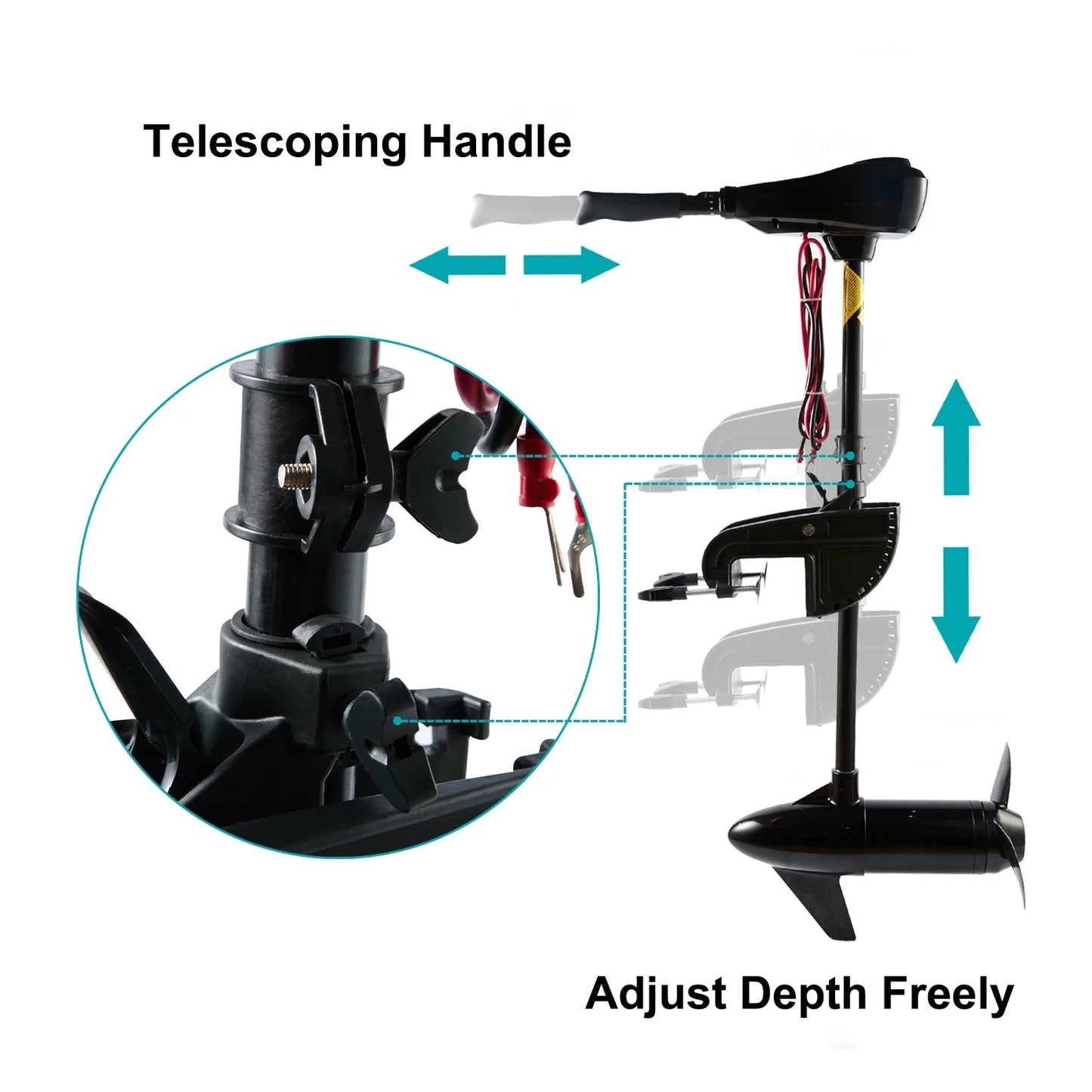 86 Lbs Thrust 8 Speed, Electric Outboard Trolling Motor with Adjustable Handle, Suitable for Saltwater and Freshwater Fishing Boats Stern Installation，24V 30" Shaft