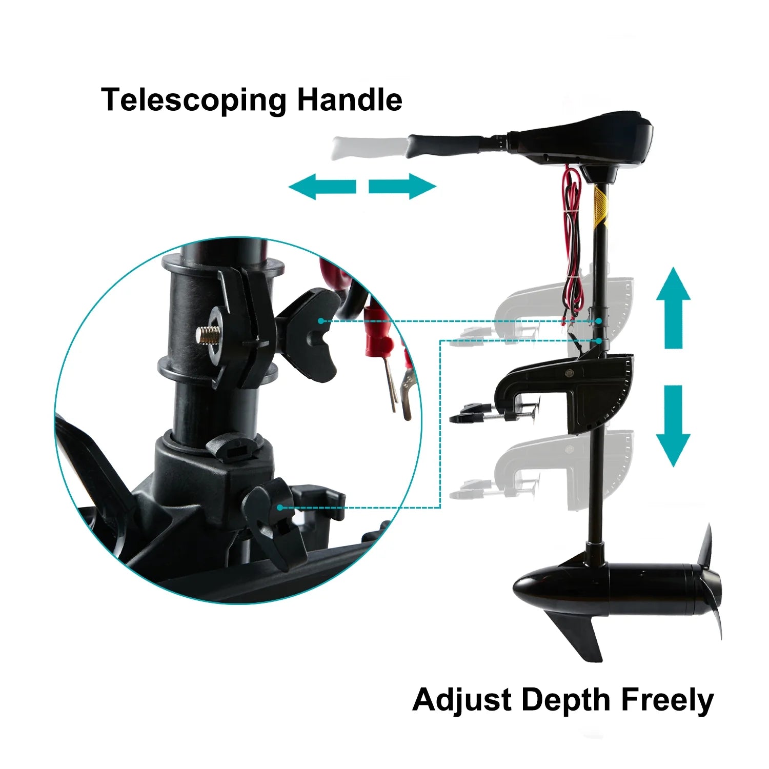 86 Lbs Thrust 8 Speed, Electric Outboard Trolling Motor with Adjustable Handle, Suitable for Saltwater and Freshwater Fishing Boats Stern Installation，24V 30" Shaft