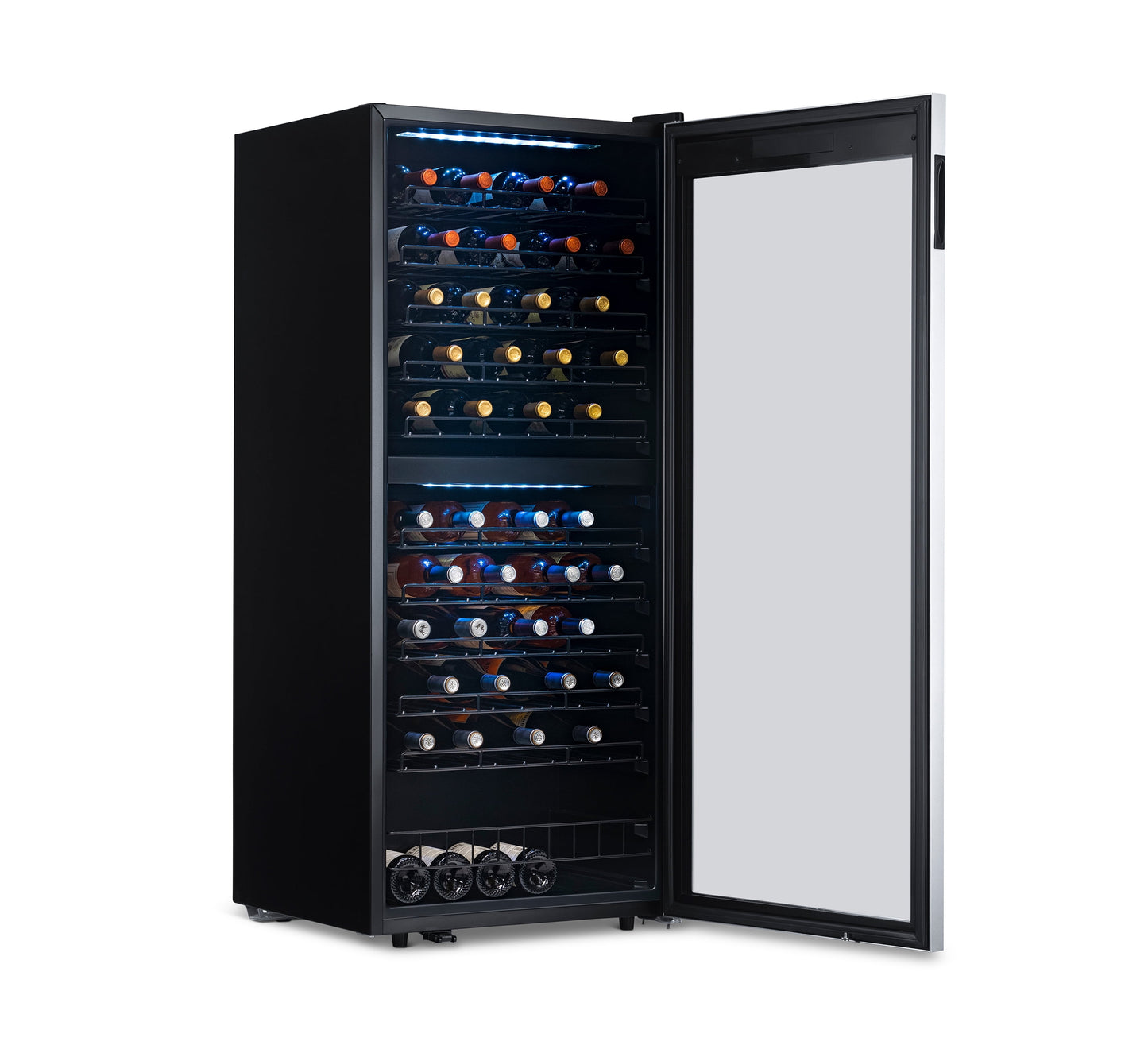 Freestanding Wine Refrigerator, 98 Bottle Dual Zone Compressor Wine Fridge in Stainless Steel