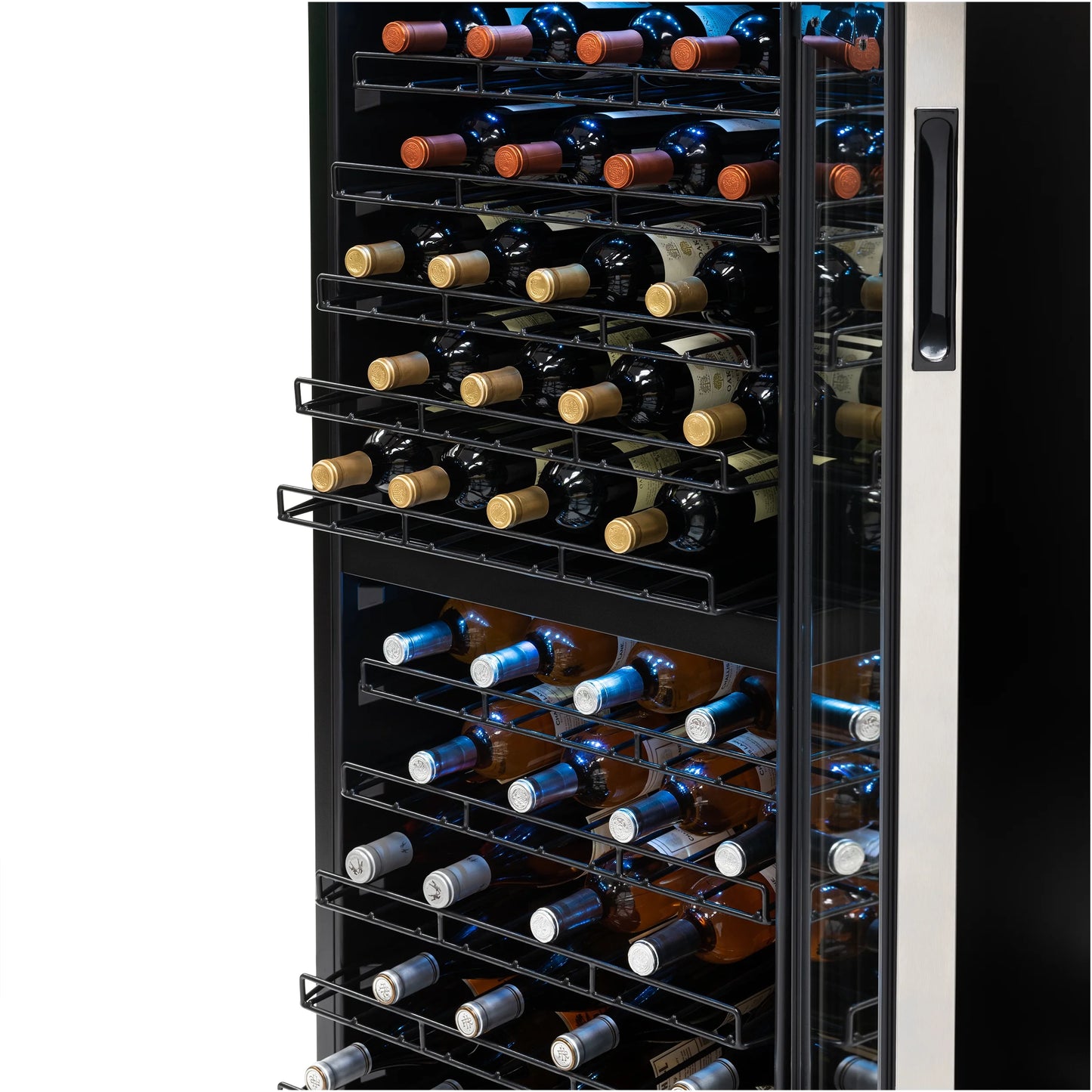 Freestanding Wine Refrigerator, 98 Bottle Dual Zone Compressor Wine Fridge in Stainless Steel
