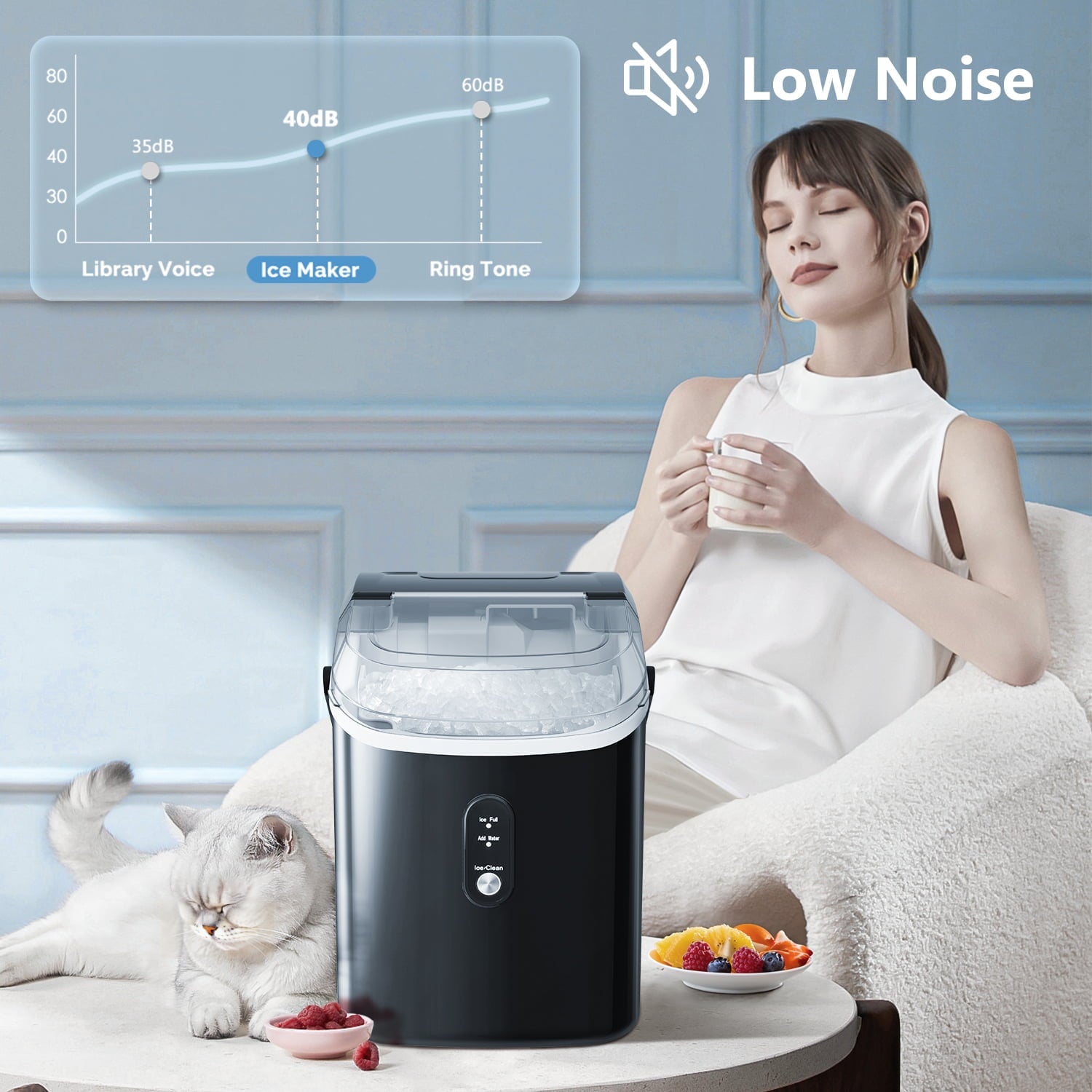 Nugget Ice Maker Countertop , 35Lbs/24H, Self-Cleaning, Ice Basket & Ice Shovel & Handle, for Home/Office/Party, Black