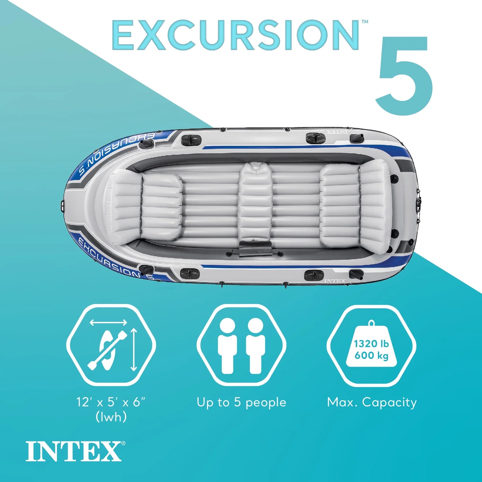 Excursion Inflatable 5 Person Water Fishing River Boat Raft Set Oars